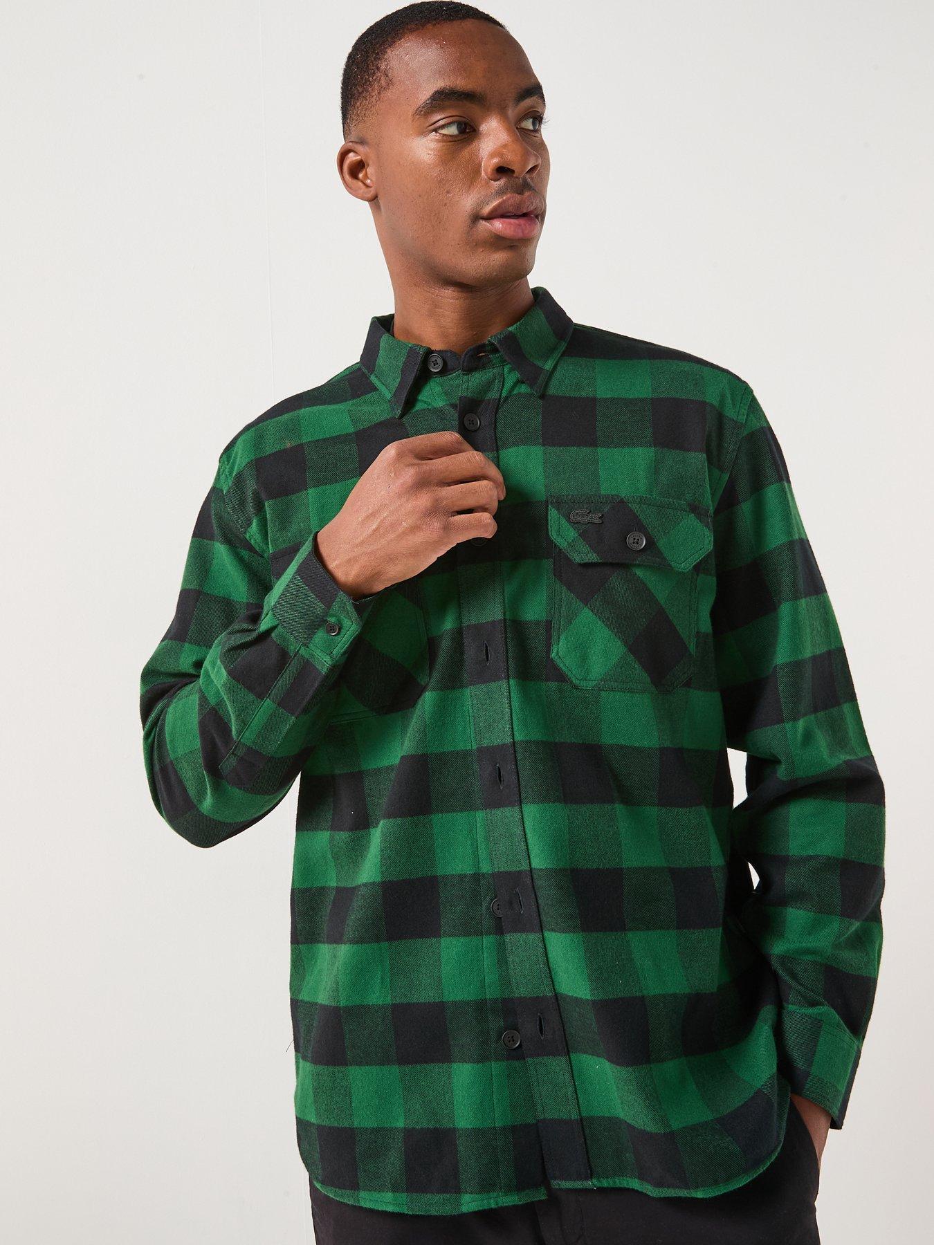  image of lacoste-woven-cotton-long-sleeve-check-shirt--green