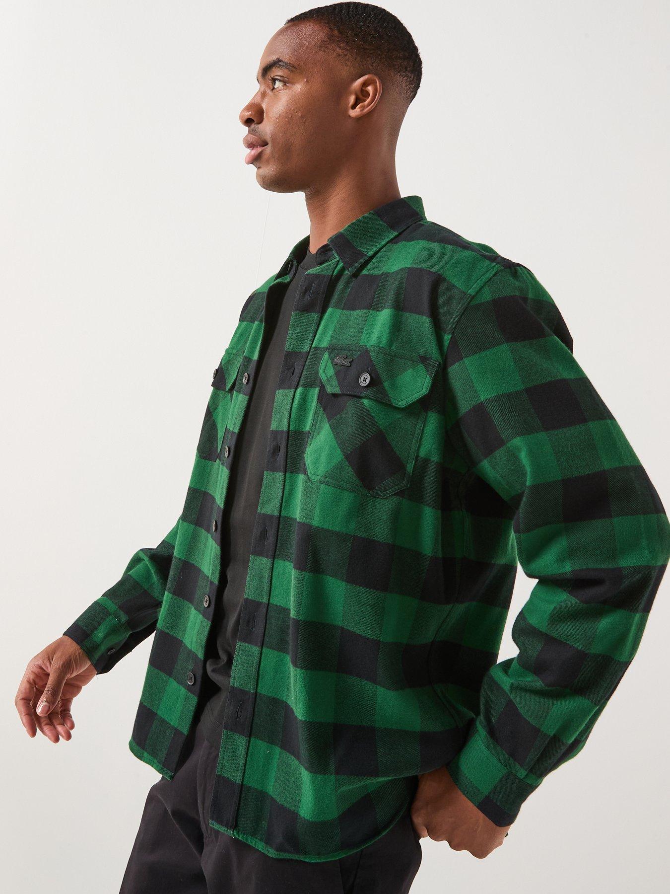  image of lacoste-woven-cotton-long-sleeve-check-shirt--green