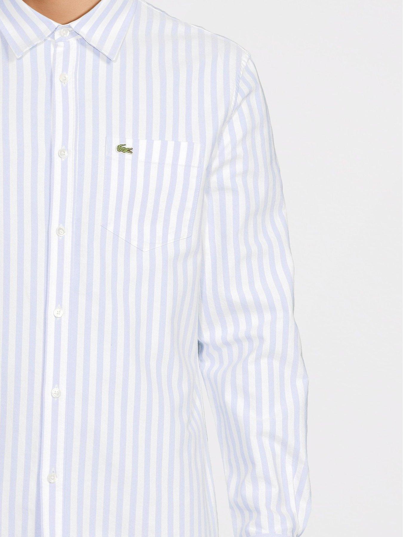 Image 4 of 6 of Lacoste Large Striped Oxford Shirt&nbsp;- Blue