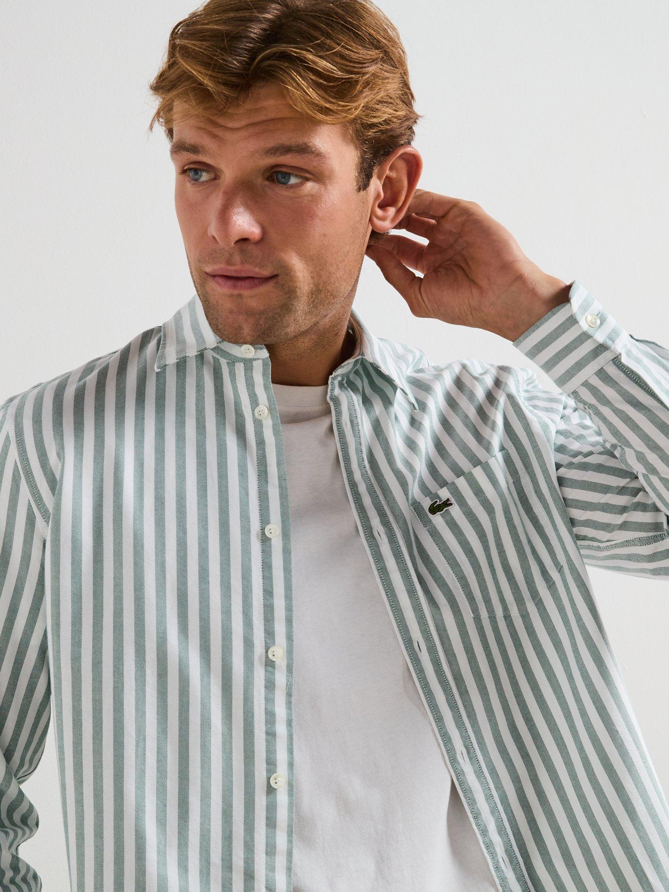 Image 4 of 6 of Lacoste Large Striped Oxford Shirt - Green