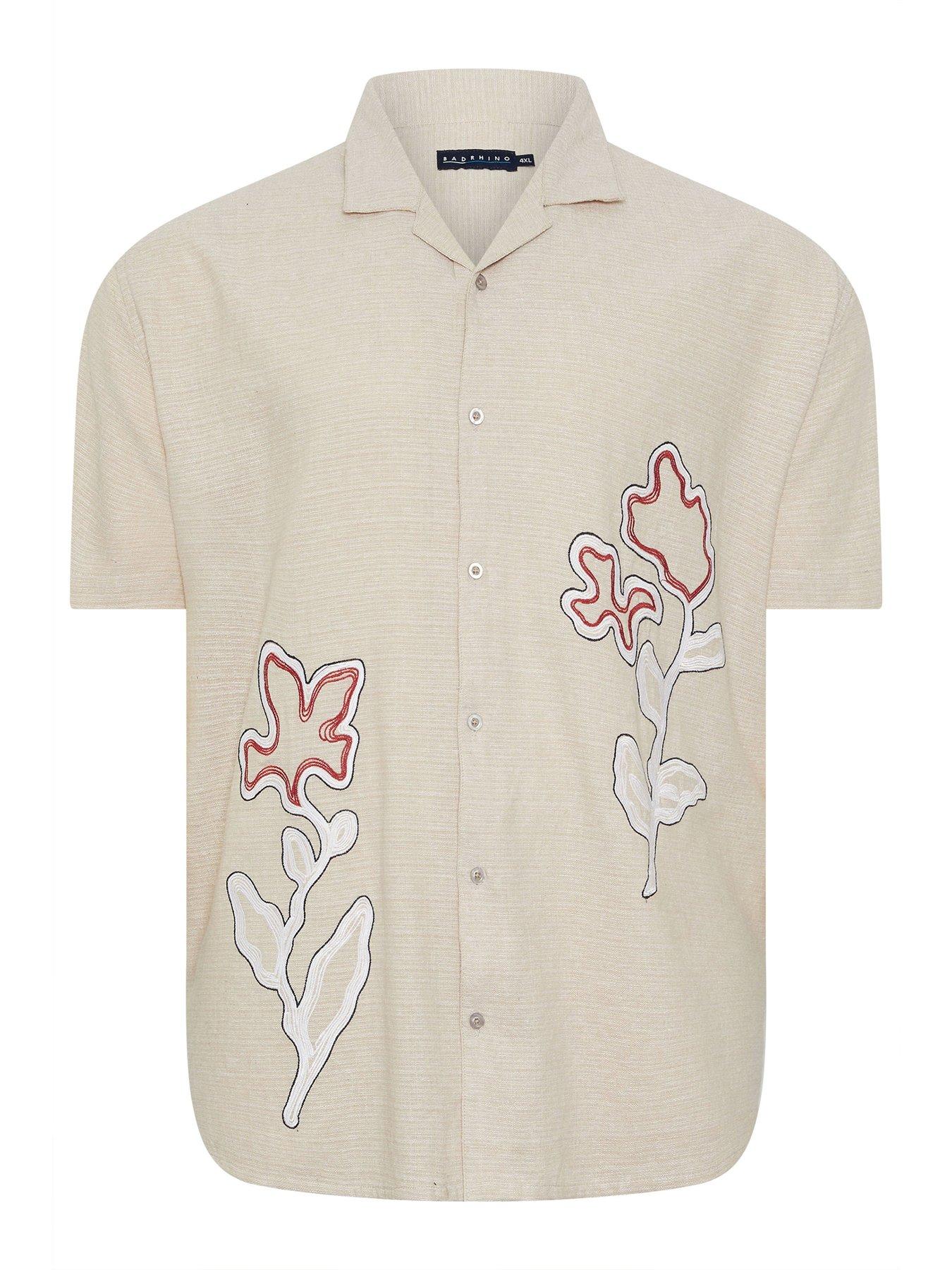  image of badrhino-embroidered-short-sleeve-shirt-natural