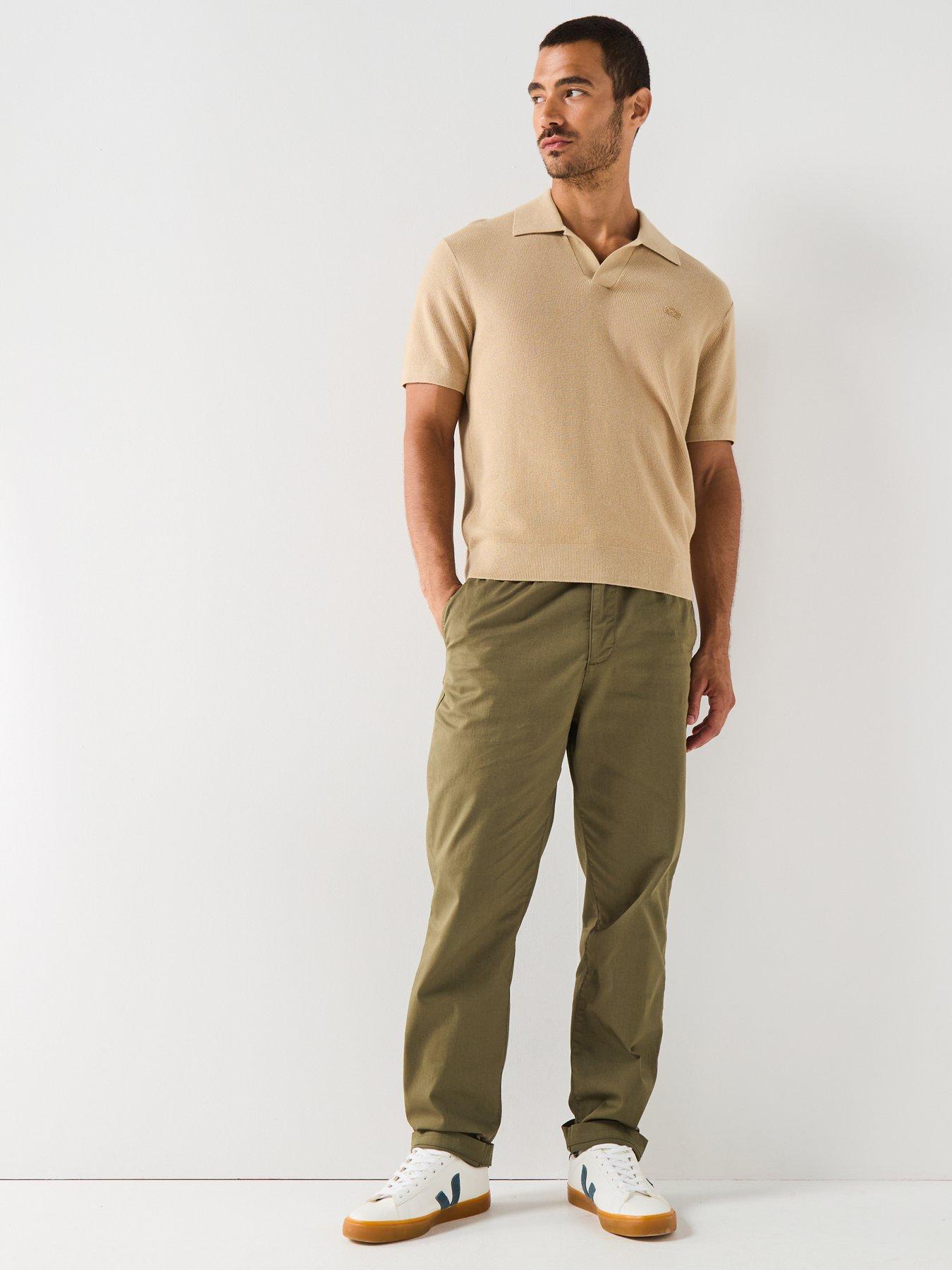 Image 3 of 5 of Lacoste Textured Buttonless Polo Collar Knitted Jumper- Beige