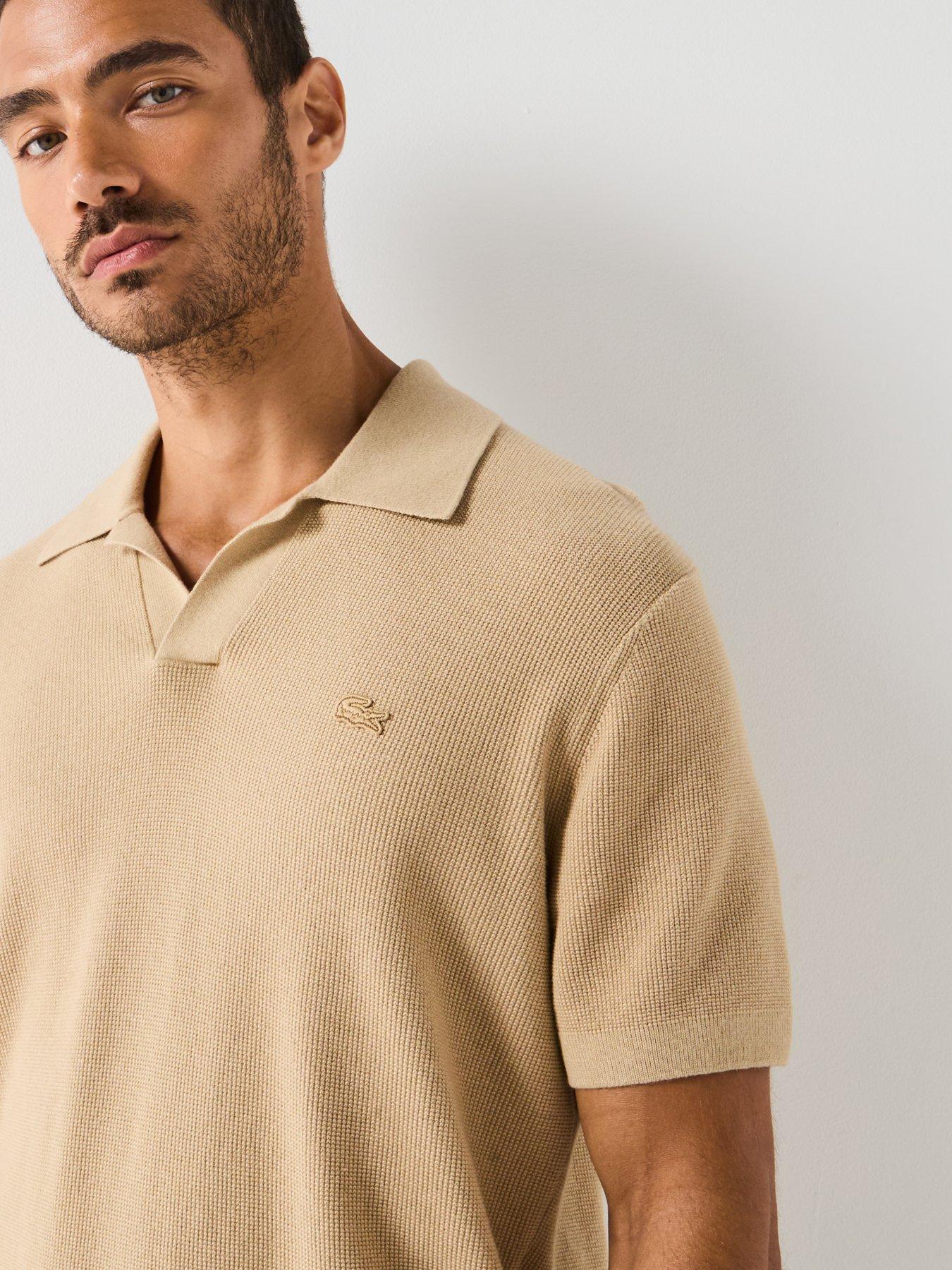 Image 5 of 5 of Lacoste Textured Buttonless Polo Collar Knitted Jumper- Beige