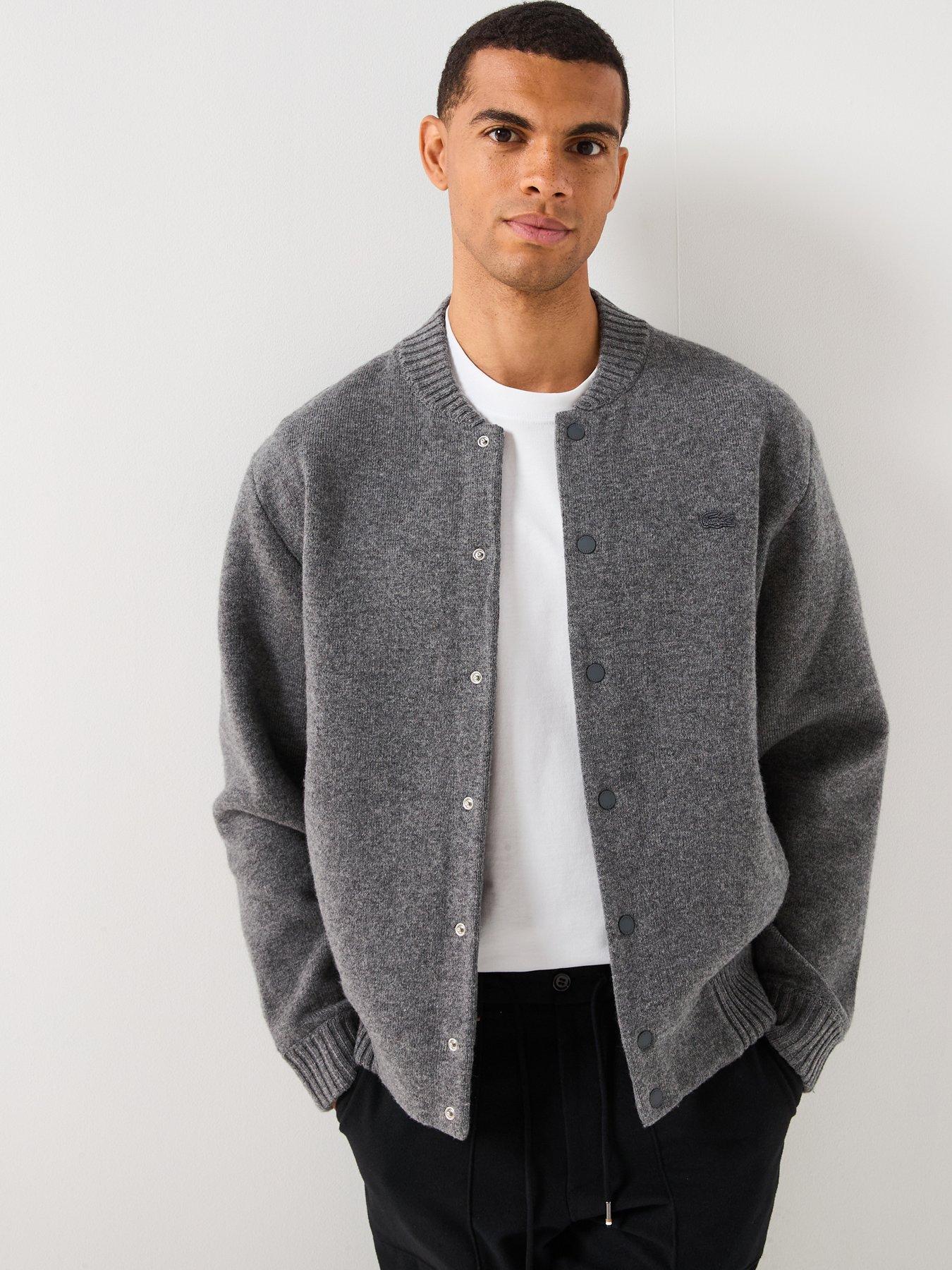 Image 1 of 6 of Lacoste Interlock Heavyweight Knitted Bomber Jacket- Grey