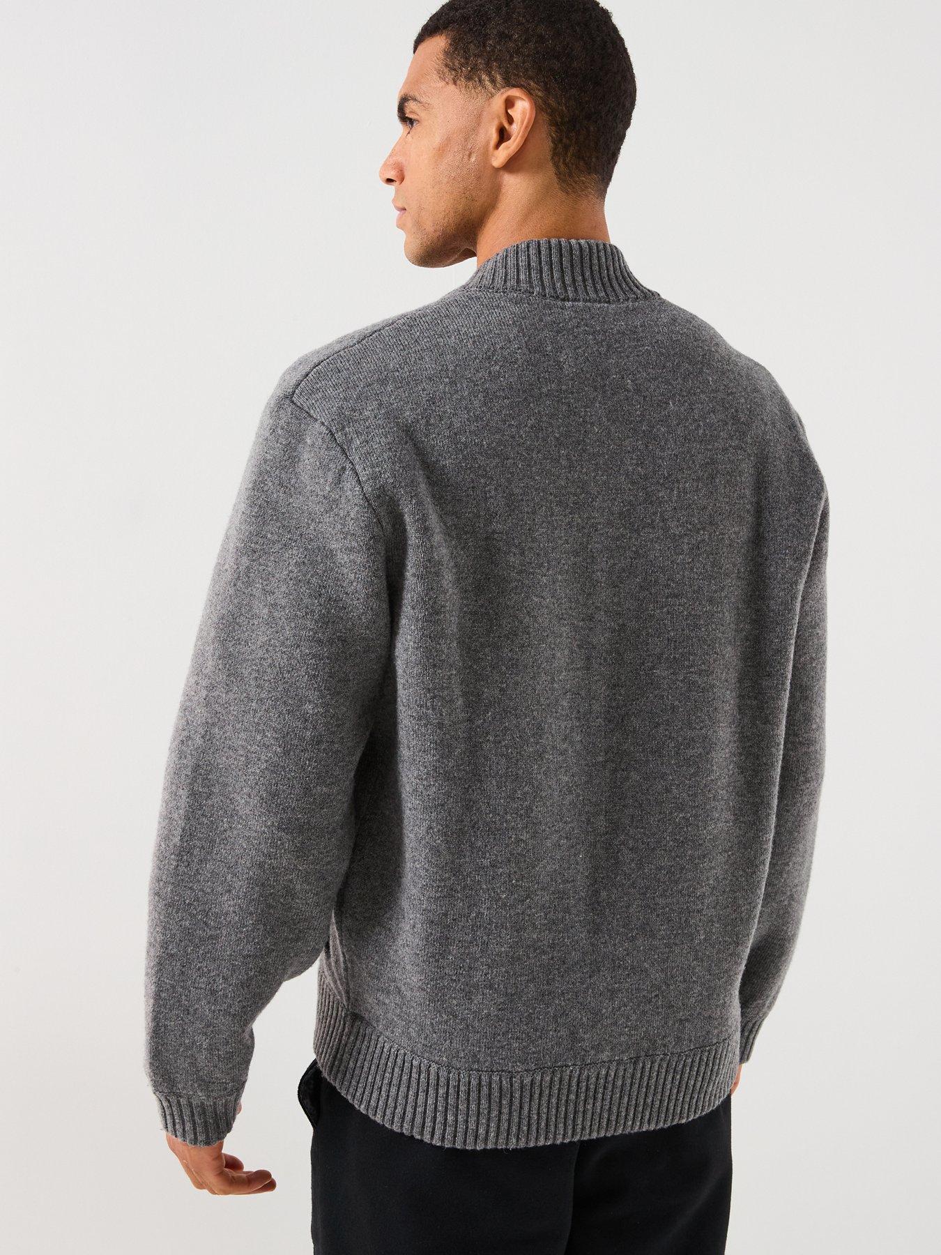 Image 2 of 6 of Lacoste Interlock Heavyweight Knitted Bomber Jacket- Grey