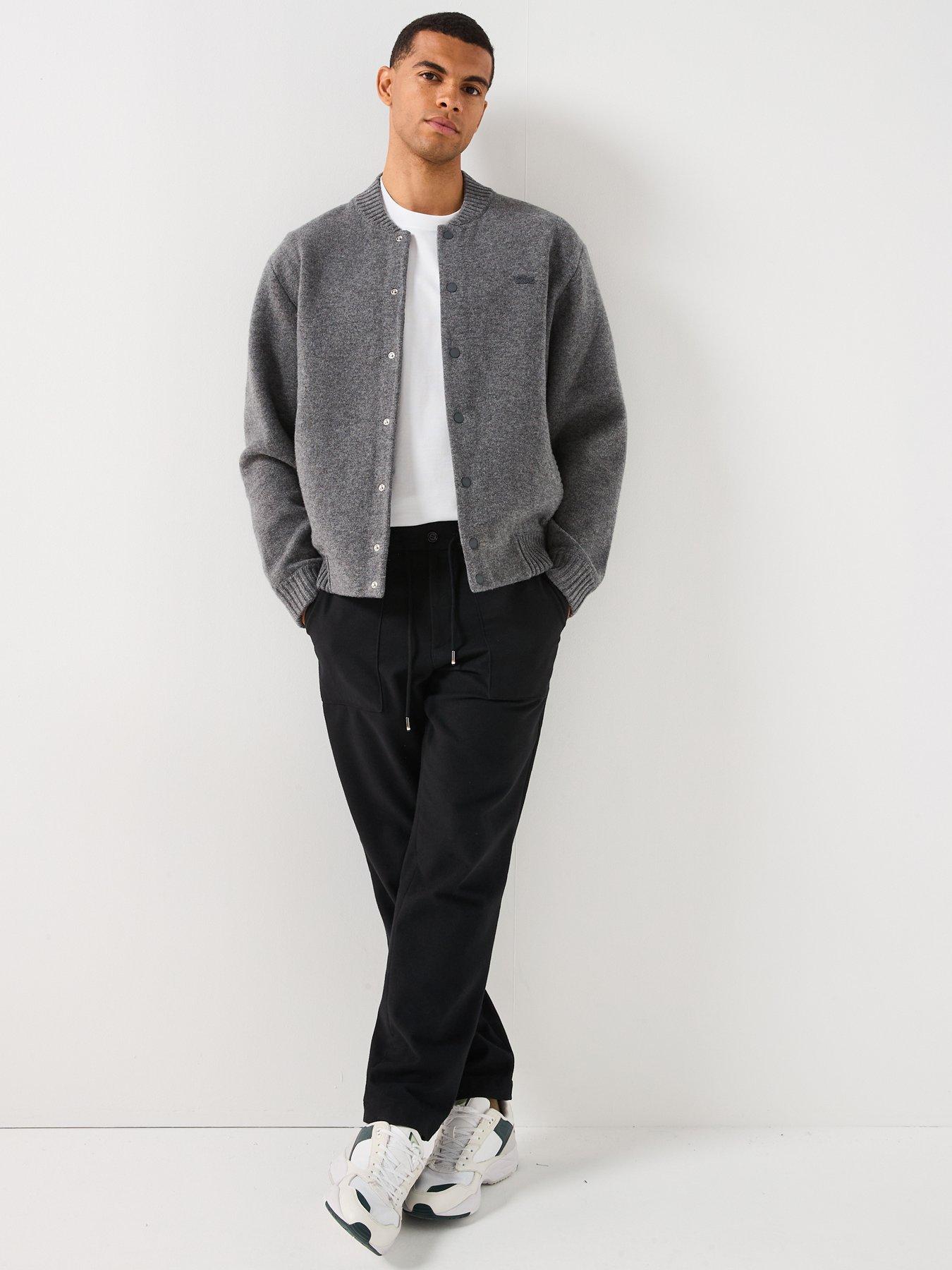 Image 3 of 6 of Lacoste Interlock Heavyweight Knitted Bomber Jacket- Grey