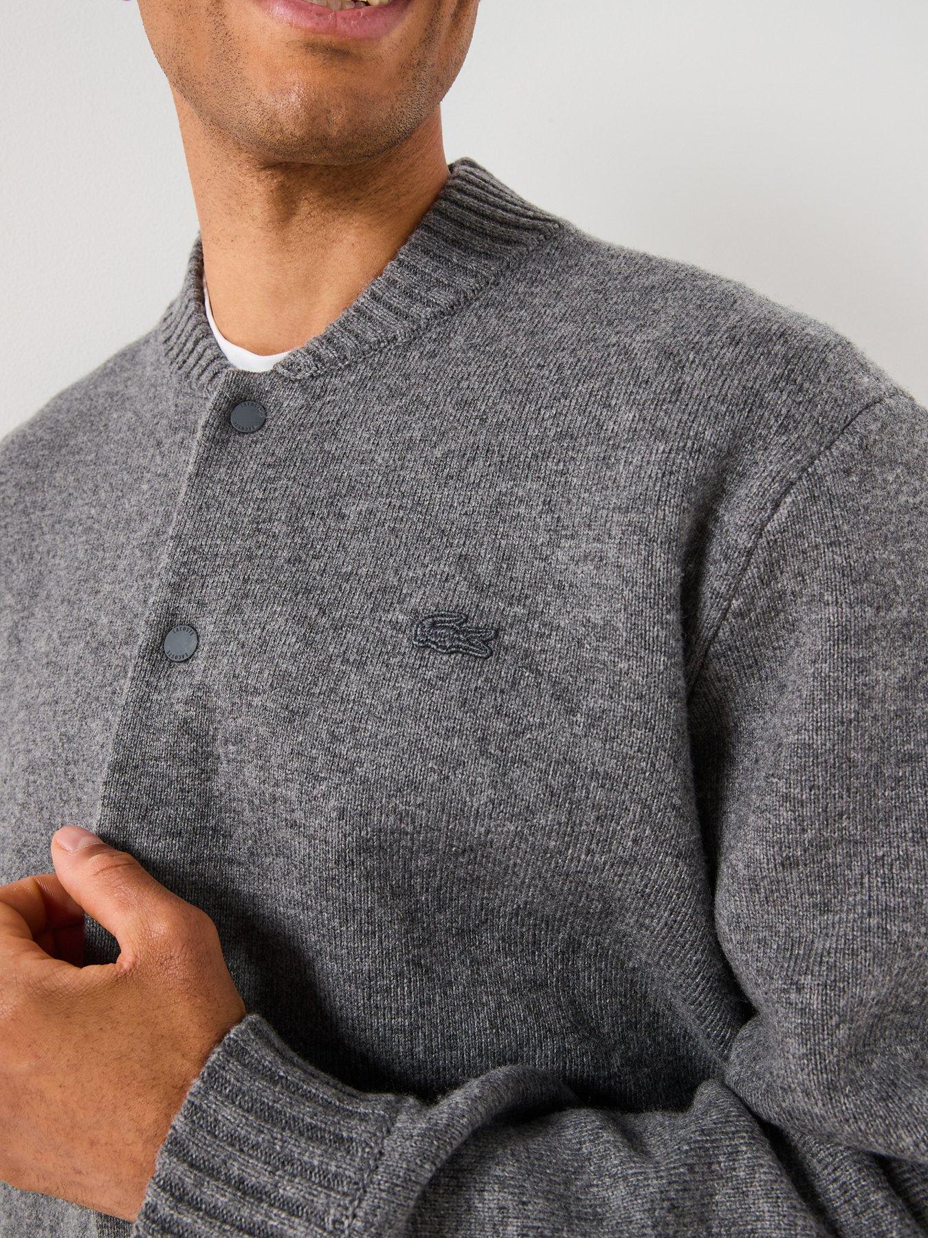 Image 4 of 6 of Lacoste Interlock Heavyweight Knitted Bomber Jacket- Grey