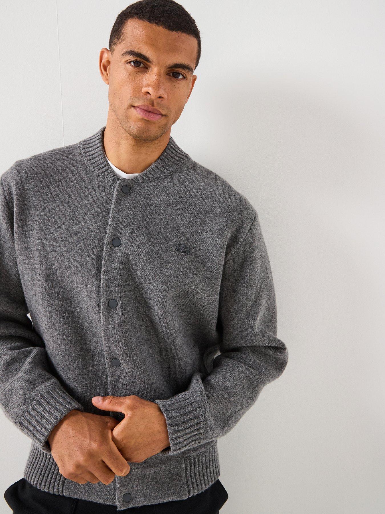 Image 6 of 6 of Lacoste Interlock Heavyweight Knitted Bomber Jacket- Grey