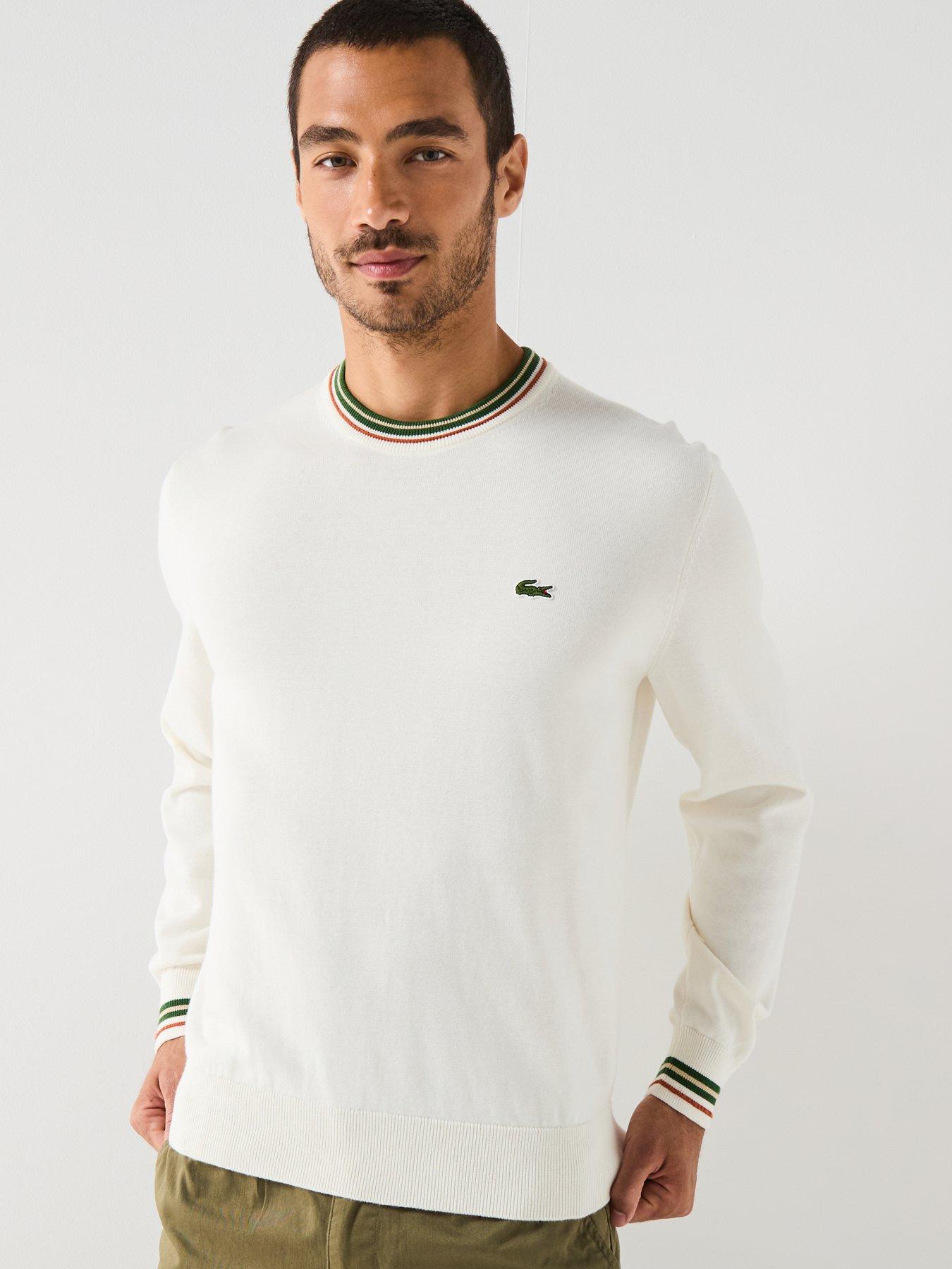 Lacoste Stripe Accent Crew Neck Knitted Jumper - White