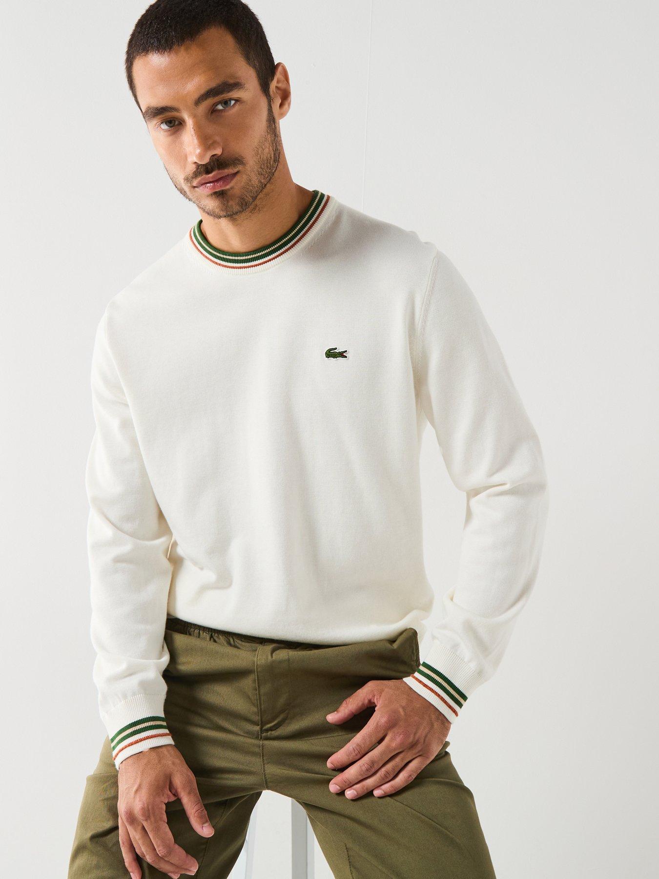 Image 6 of 6 of Lacoste Stripe Accent Crew Neck Knitted Jumper - White