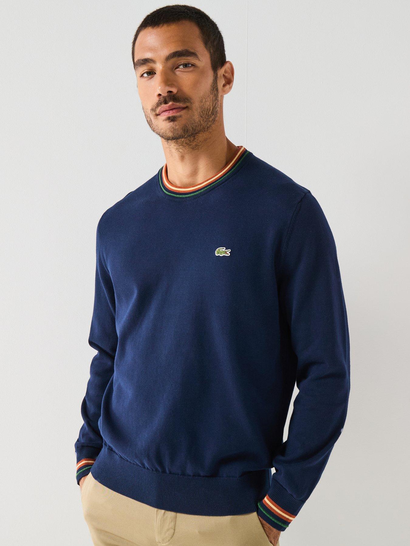 Lacoste Stripe Accent Crew Neck Knitted Jumper - Navy