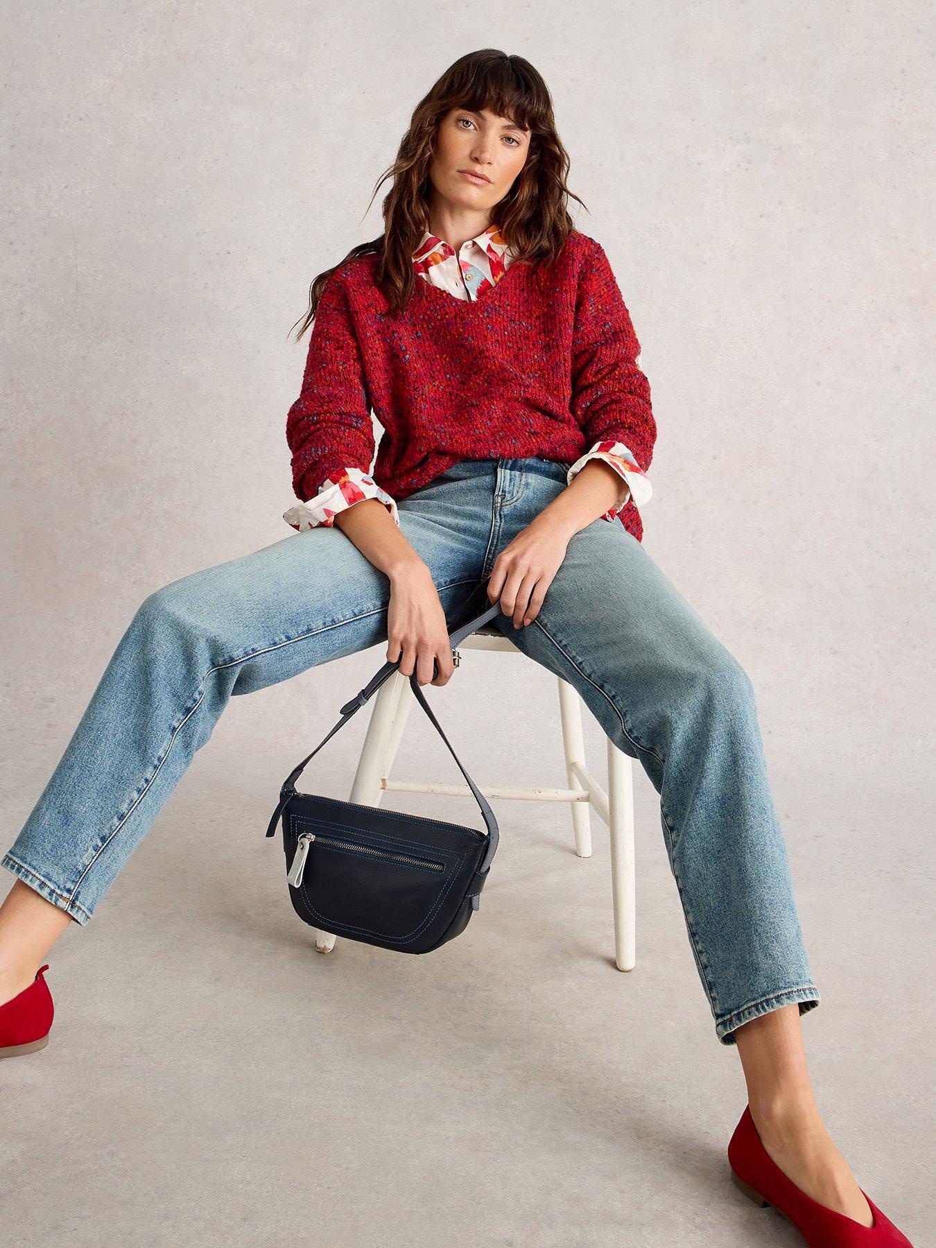 undefined Textured V Neck Jumper - Red