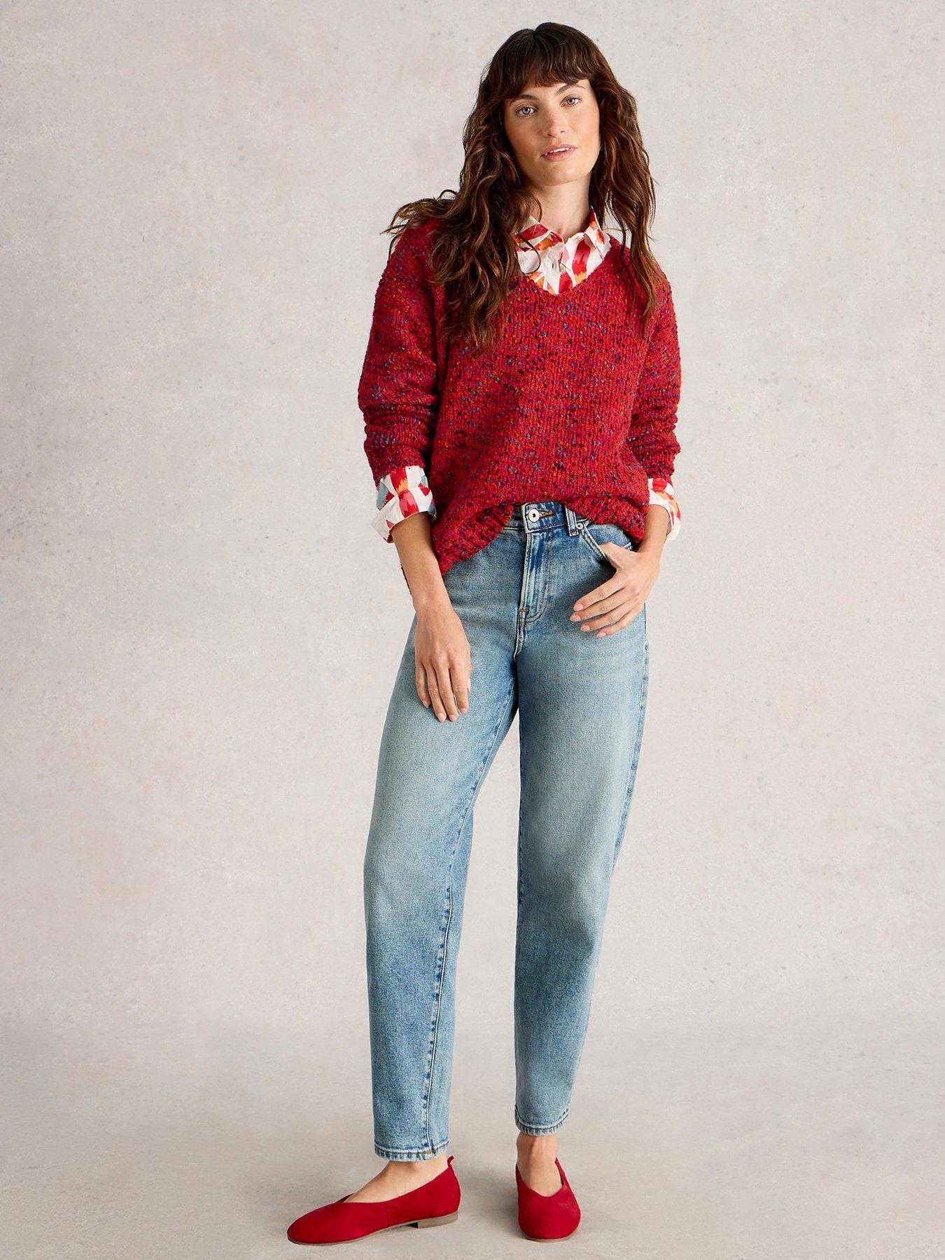 Image 3 of 6 of White Stuff Textured V Neck Jumper - Red