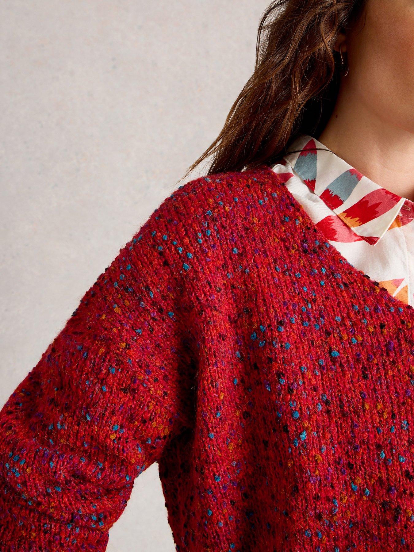 Image 4 of 6 of White Stuff Textured V Neck Jumper - Red