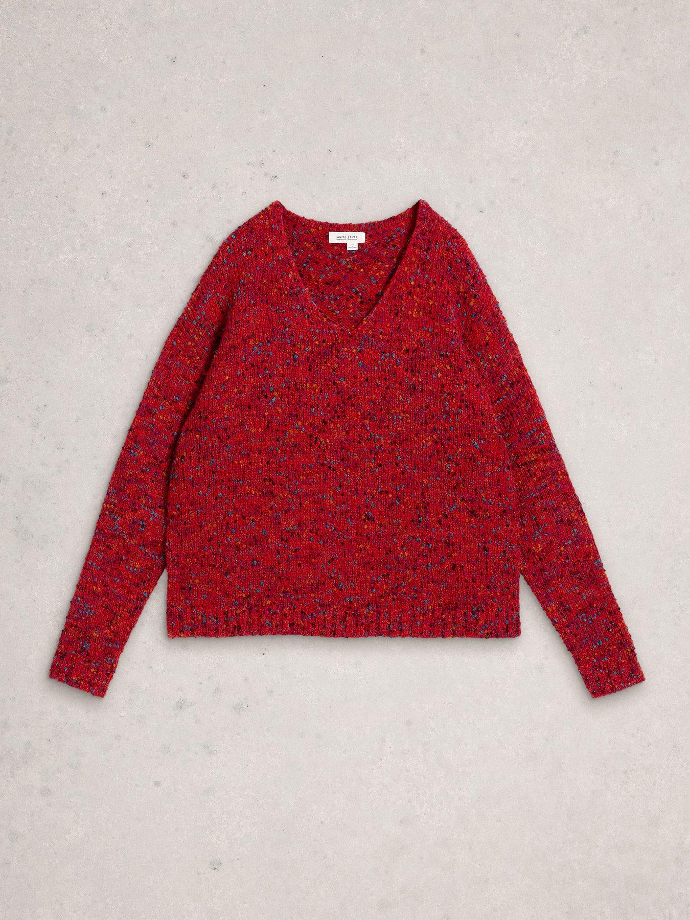 Image 5 of 6 of White Stuff Textured V Neck Jumper - Red