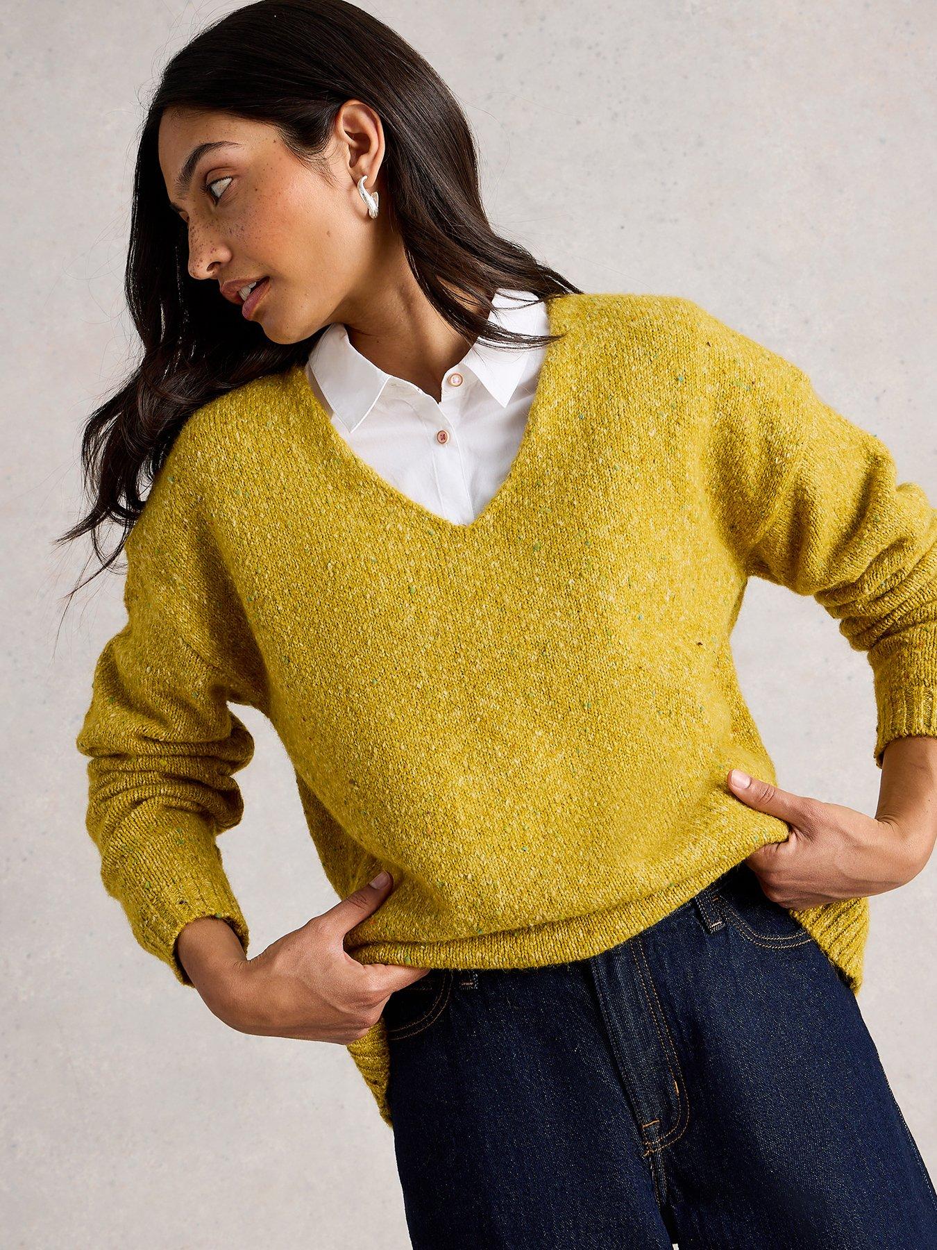undefined Textured V Neck Jumper - Yellow