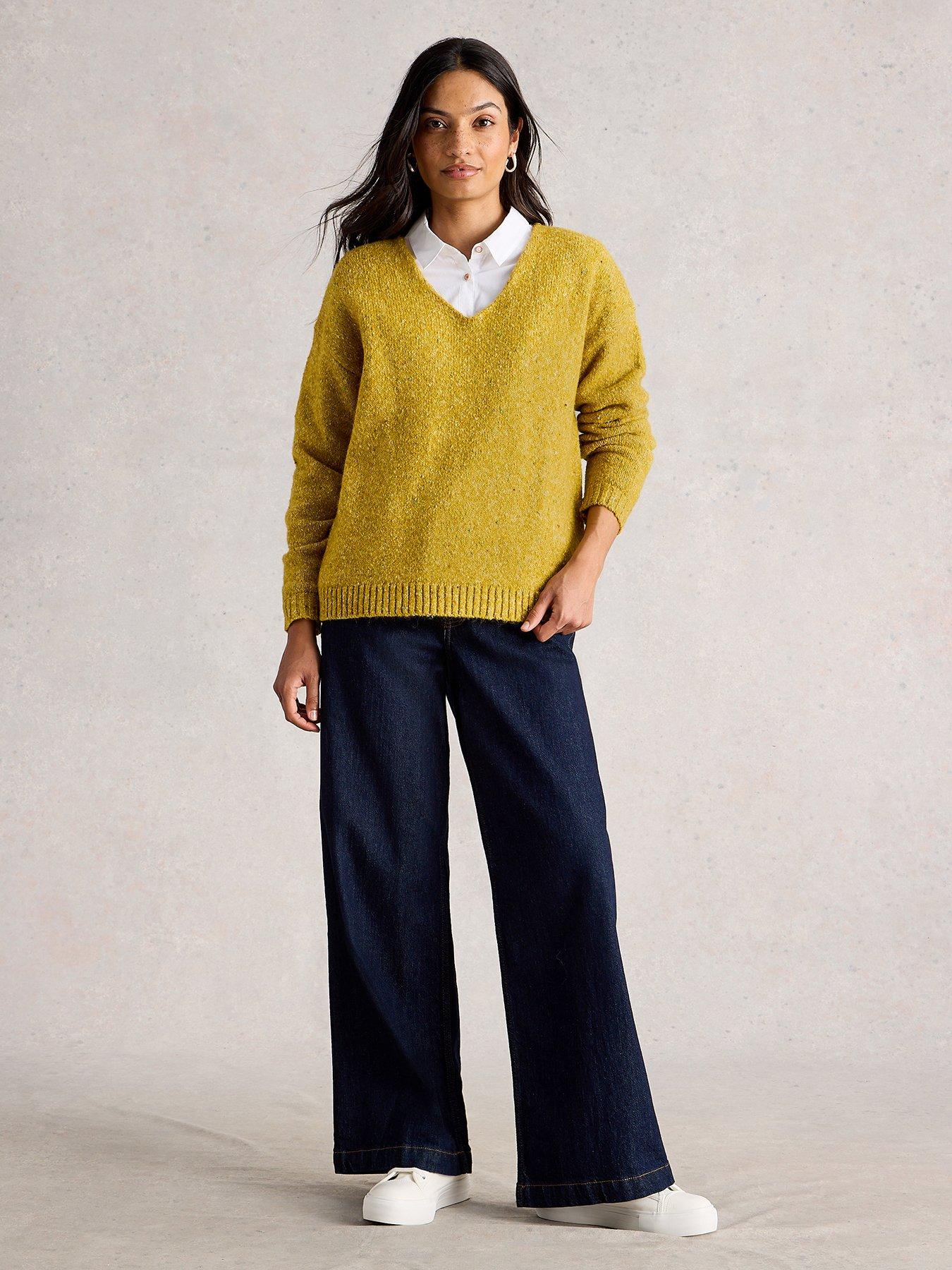 Image 3 of 6 of White Stuff Textured V Neck Jumper - Yellow