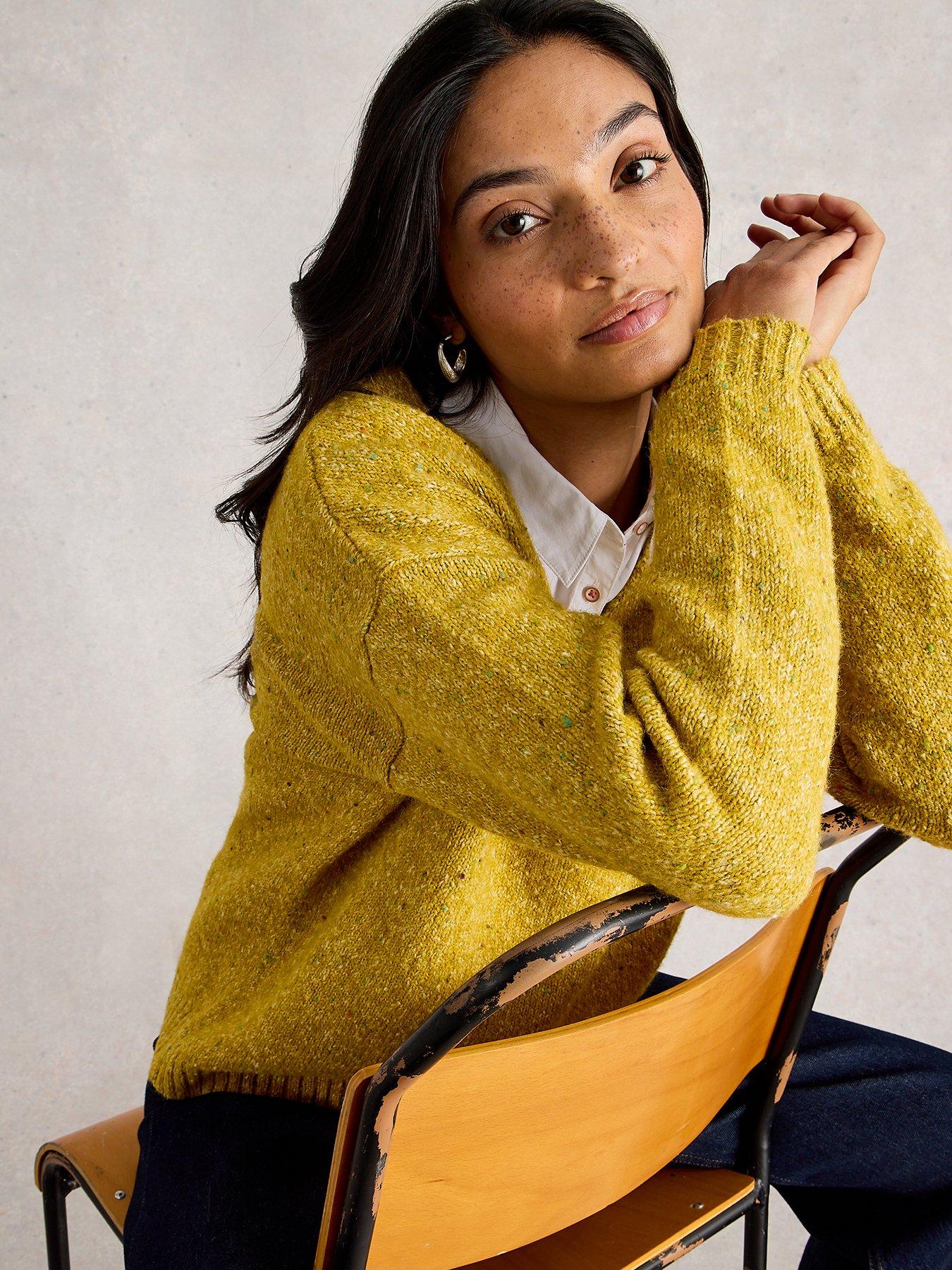 Image 4 of 6 of White Stuff Textured V Neck Jumper - Yellow