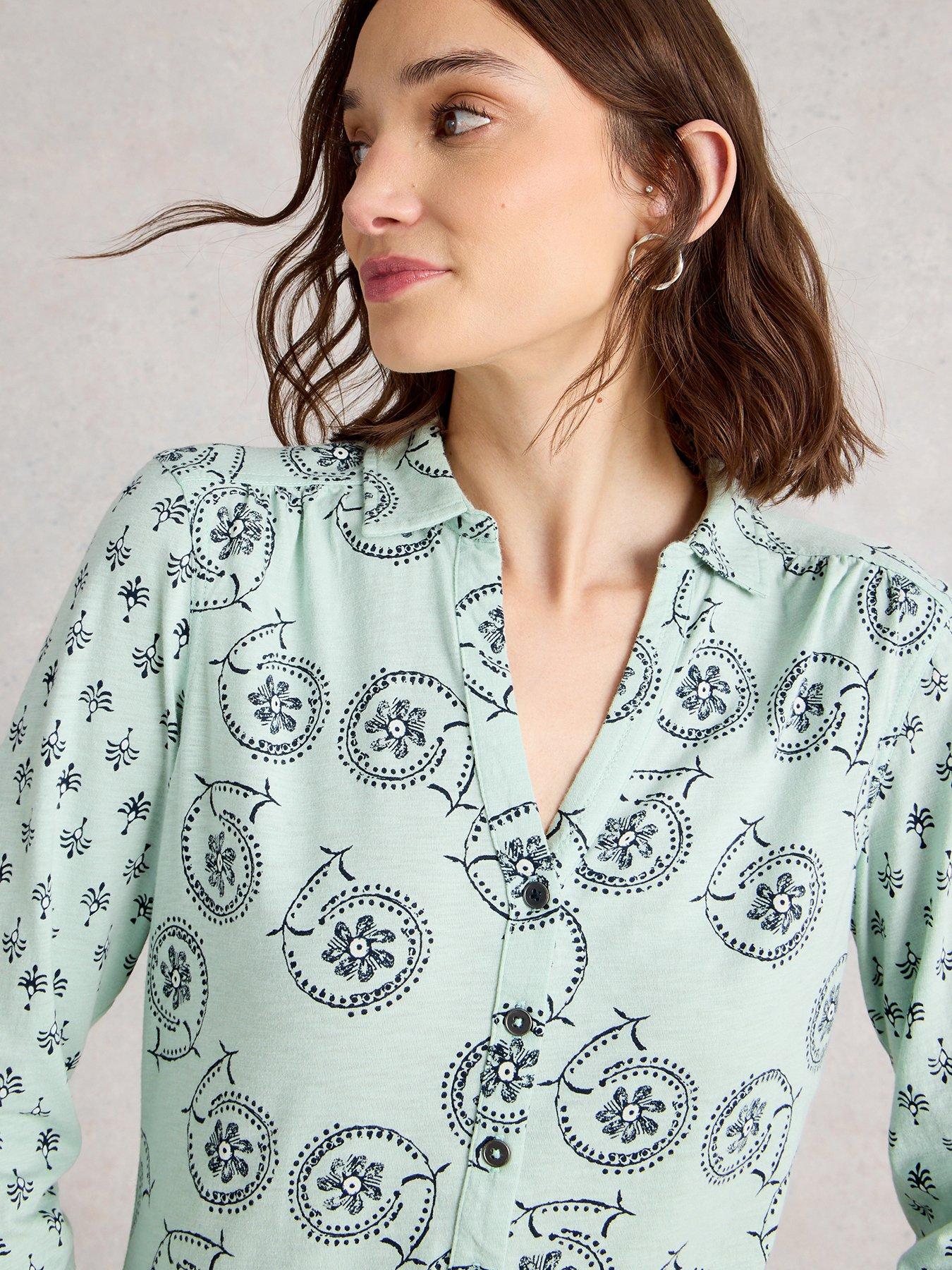 Image 1 of 6 of White Stuff Annie Jersey Shirt - Green