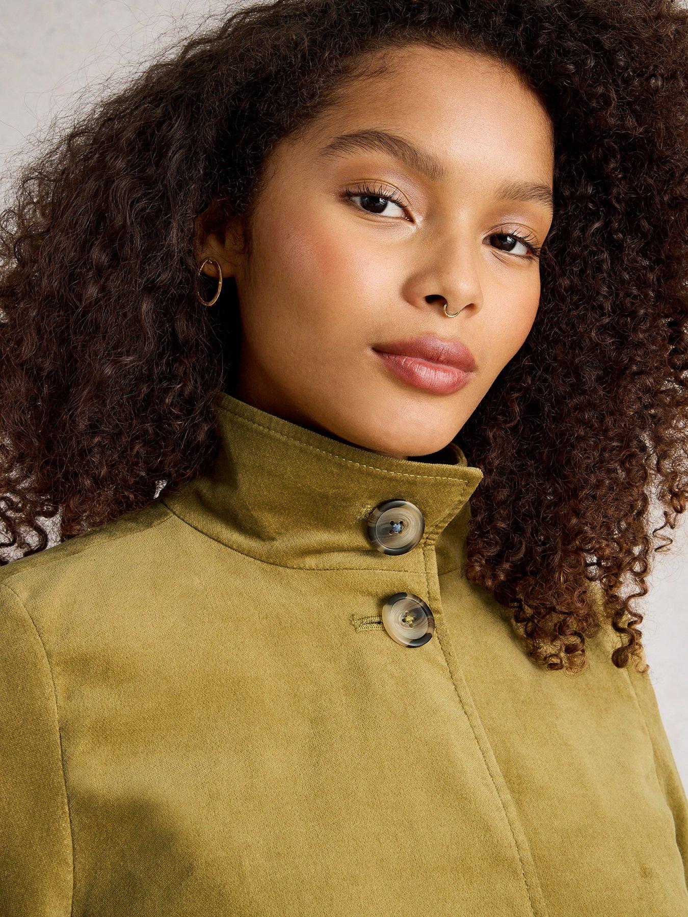 Image 4 of 6 of White Stuff Karla Velvet Coat - Green