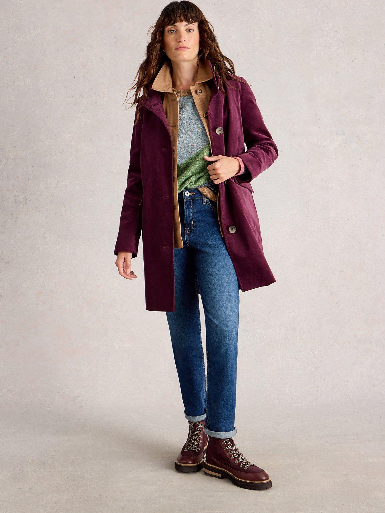 Image 3 of 6 of White Stuff Karla Velvet Coat - Purple