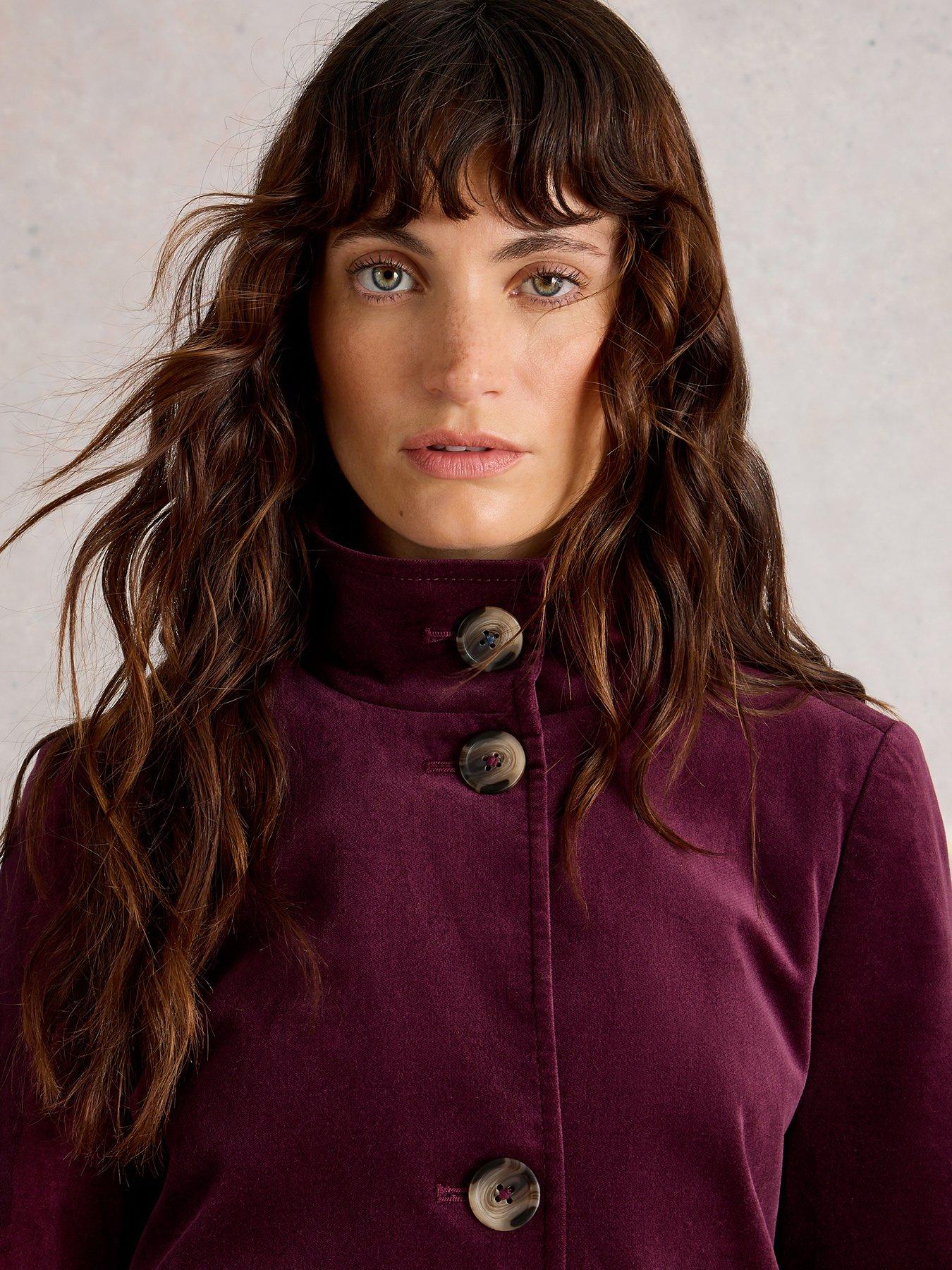 Image 4 of 6 of White Stuff Karla Velvet Coat - Purple