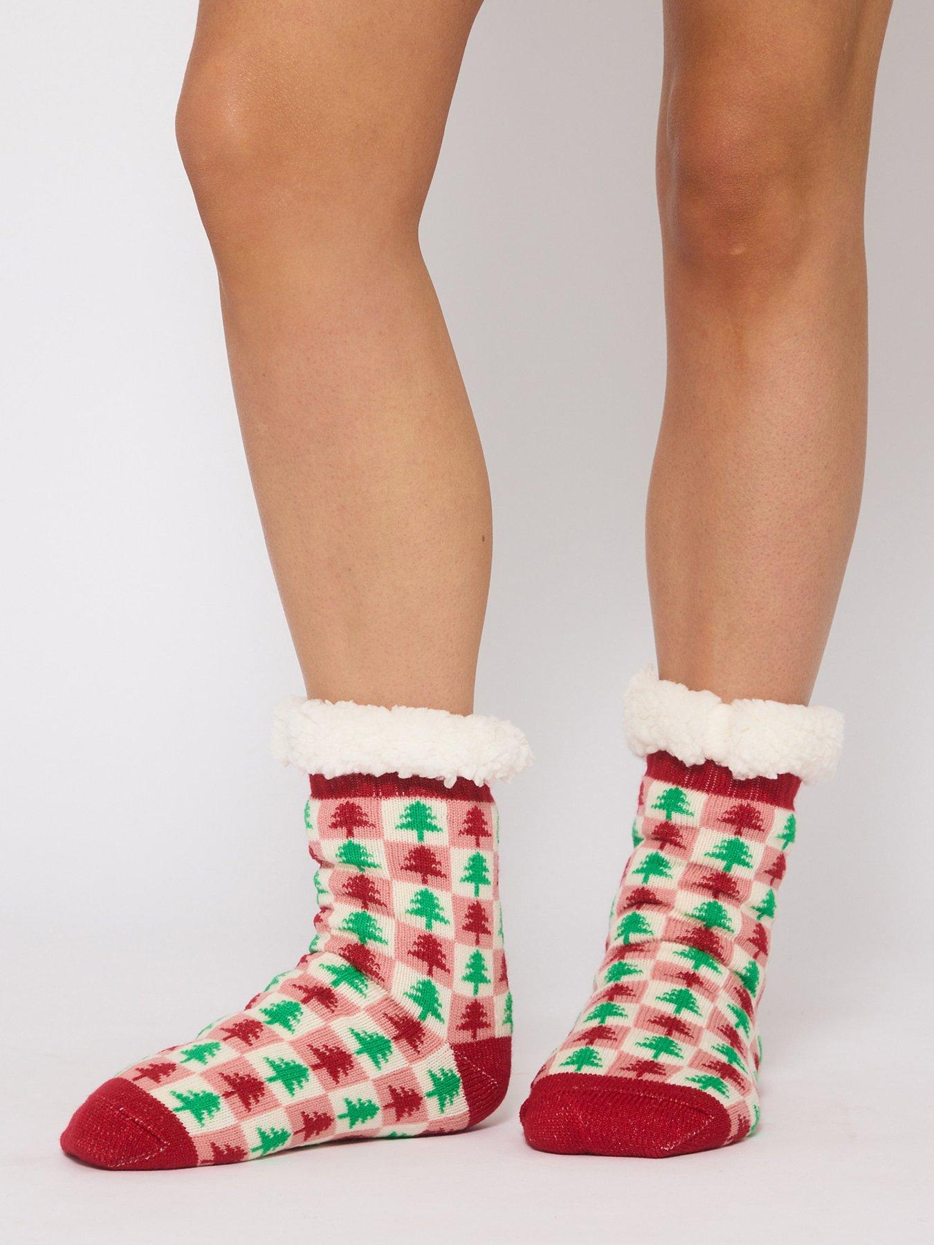 undefined Christmas Tree Fluffy Socks - Red