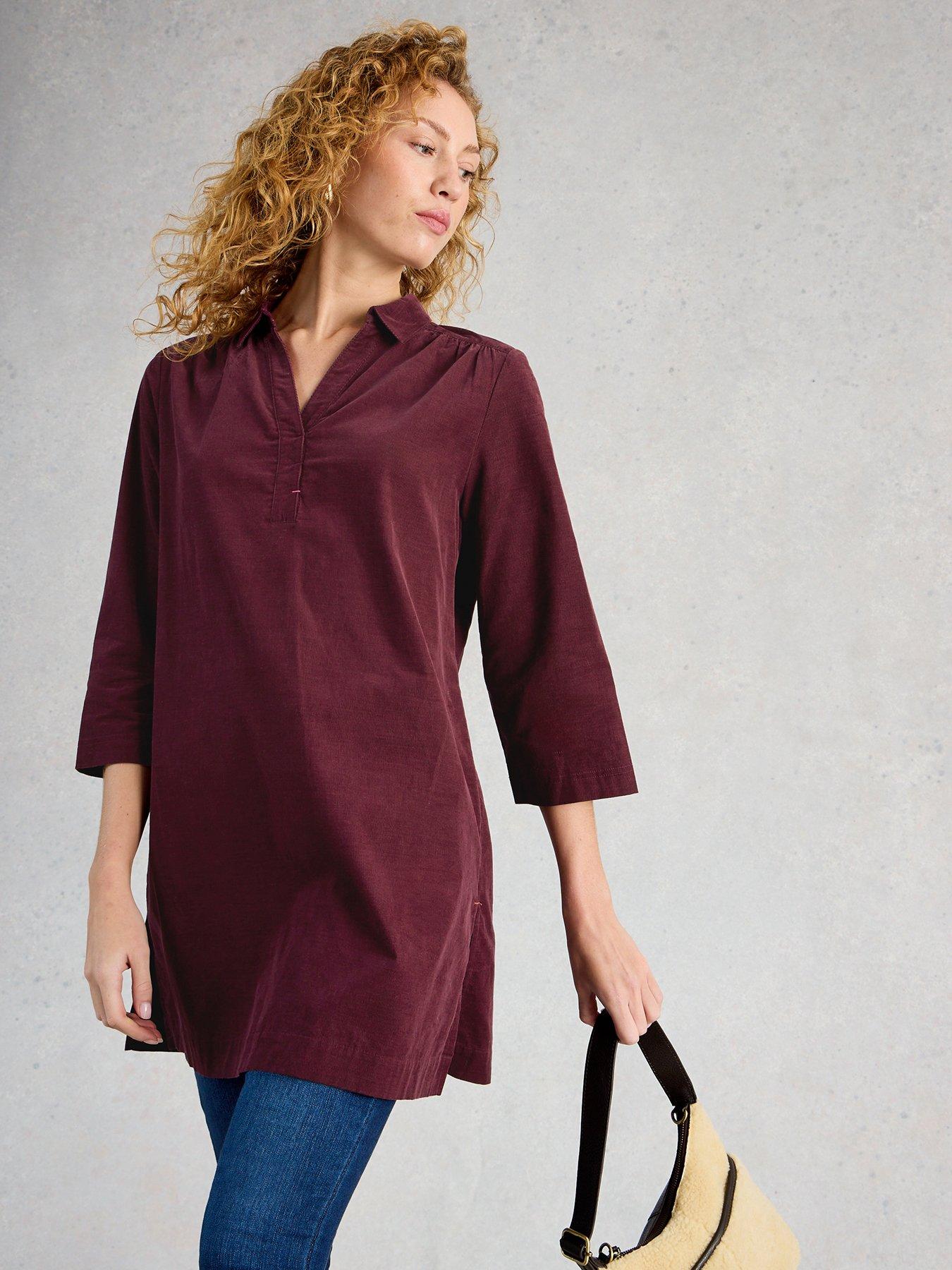 front image of white-stuff-blake-cord-tunic-purple