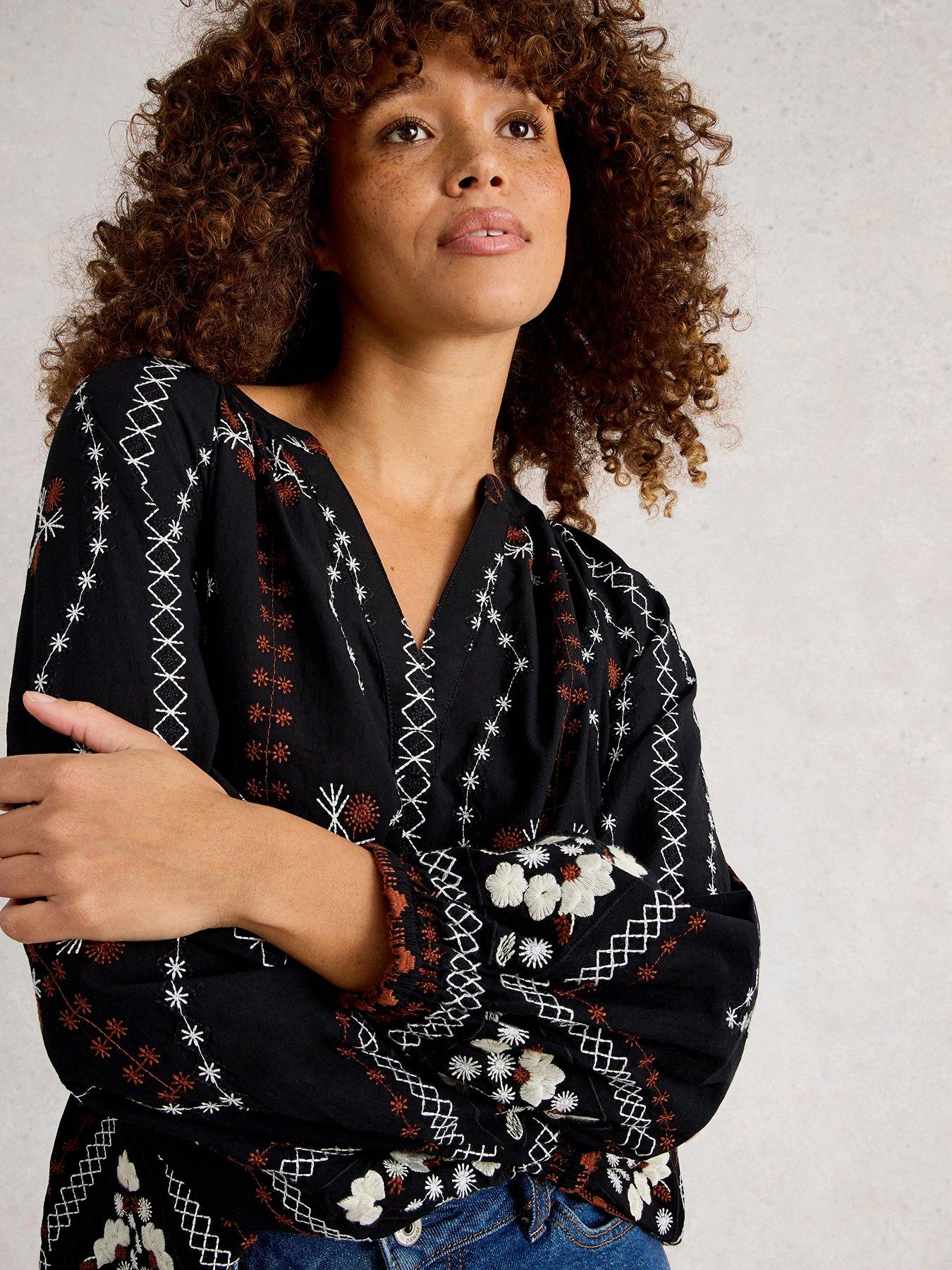 undefined Aurora Embroidered Top - Black
