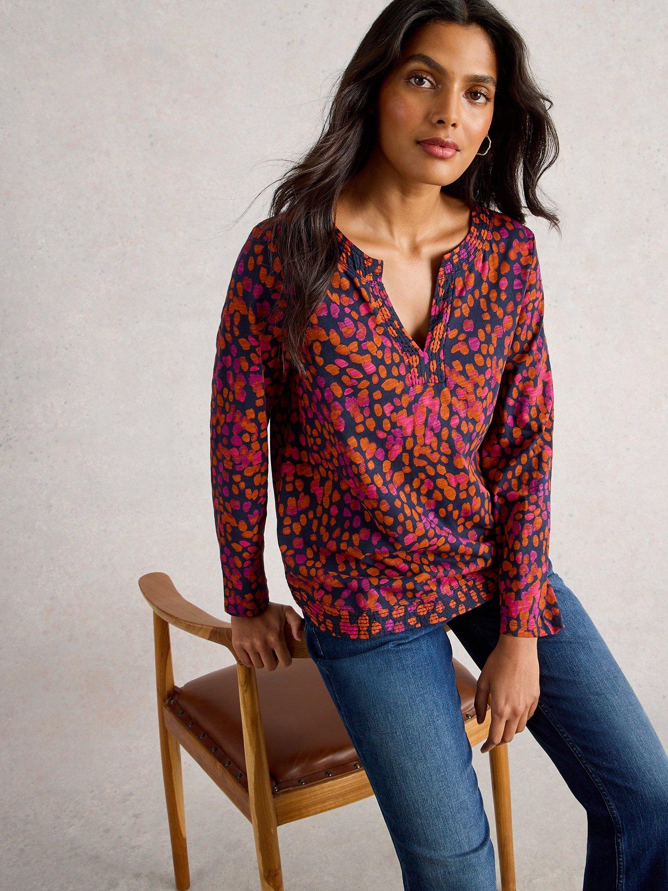 Image 4 of 6 of White Stuff Weaver Notch Long Sleeve Top - Navy