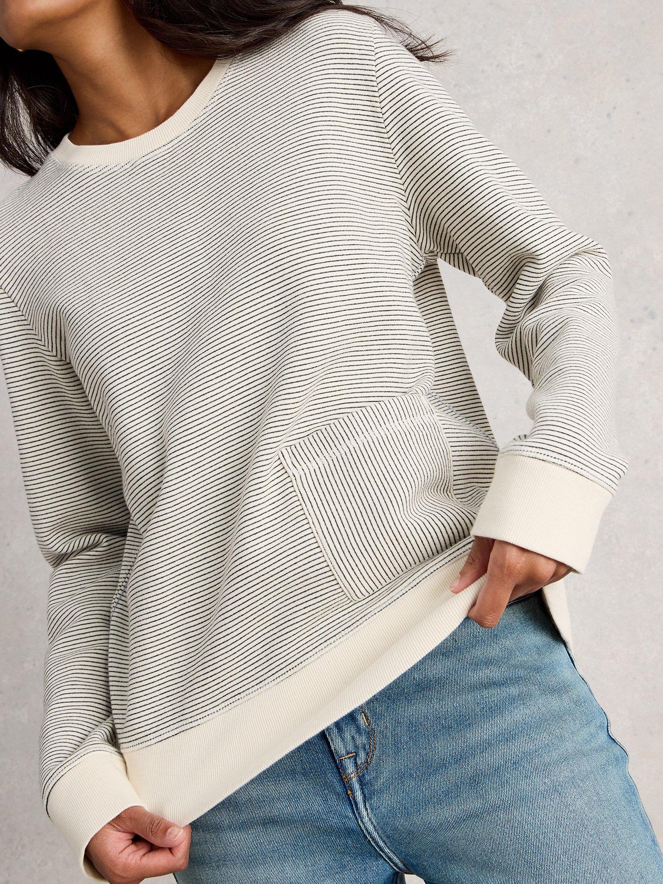 undefined Stripe Crew Neck Sweat - White