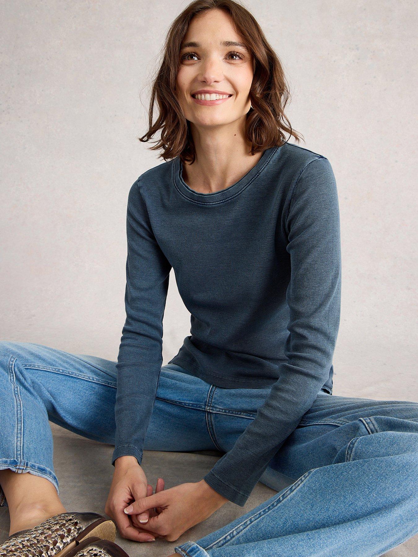 undefined Sadie Long Sleeve Rib Tee - Blue