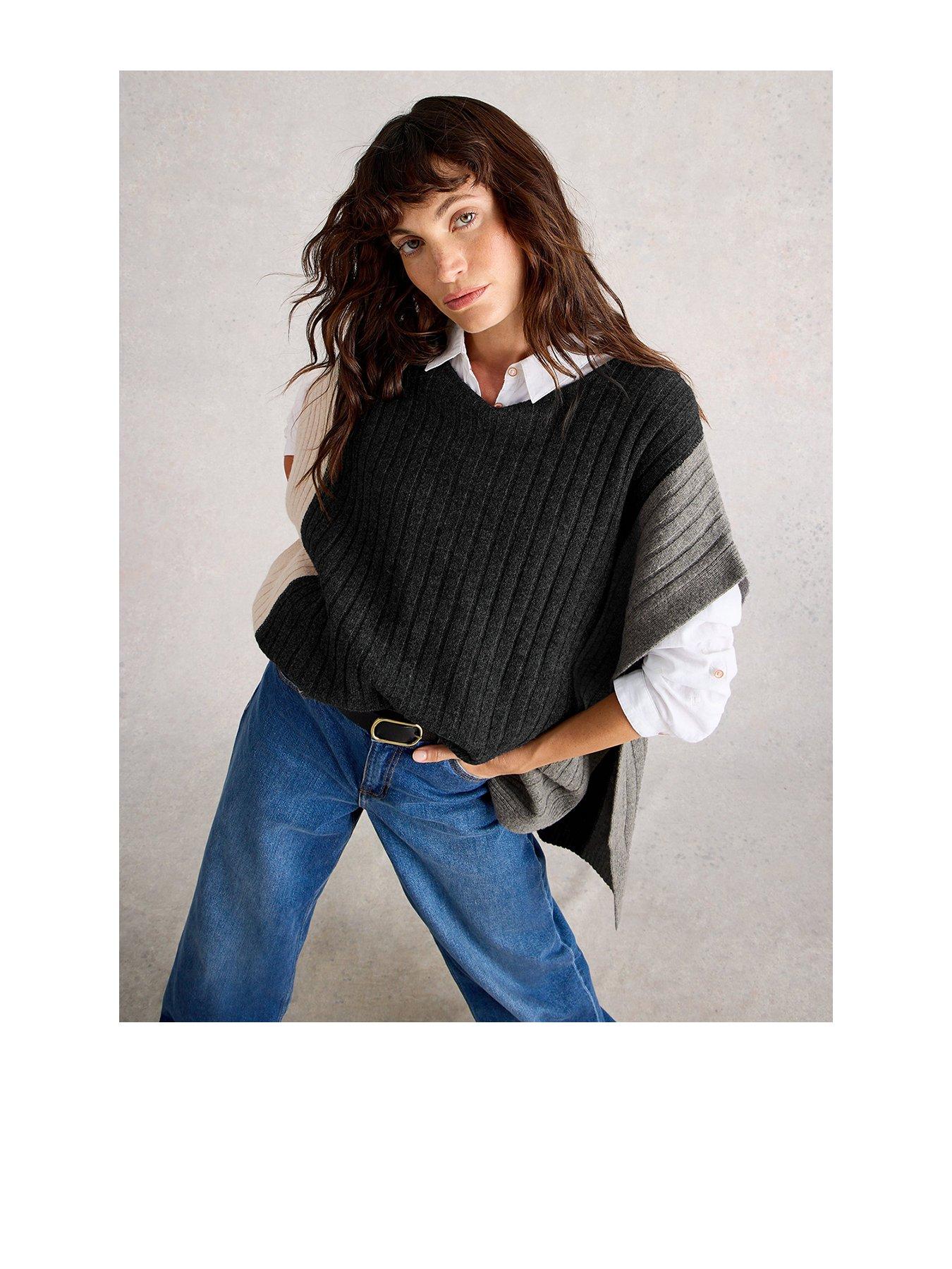 Image 1 of 5 of White Stuff Ava Knitted Poncho - Grey