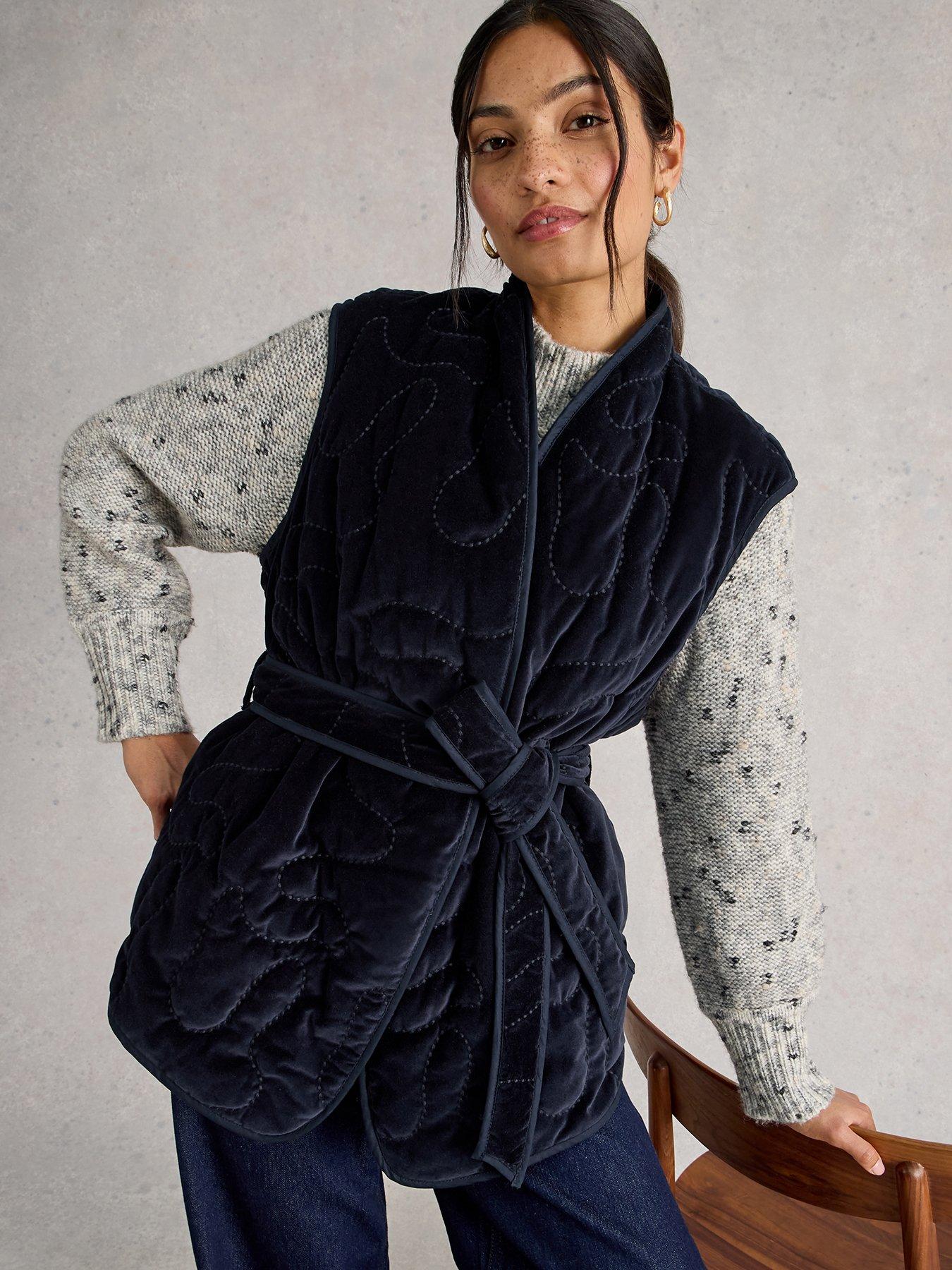 Image 1 of 6 of White Stuff Gigi Velvet Quilted Gilet - Navy