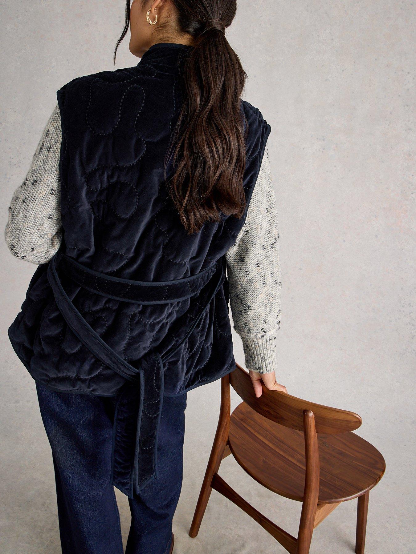 Image 2 of 6 of White Stuff Gigi Velvet Quilted Gilet - Navy