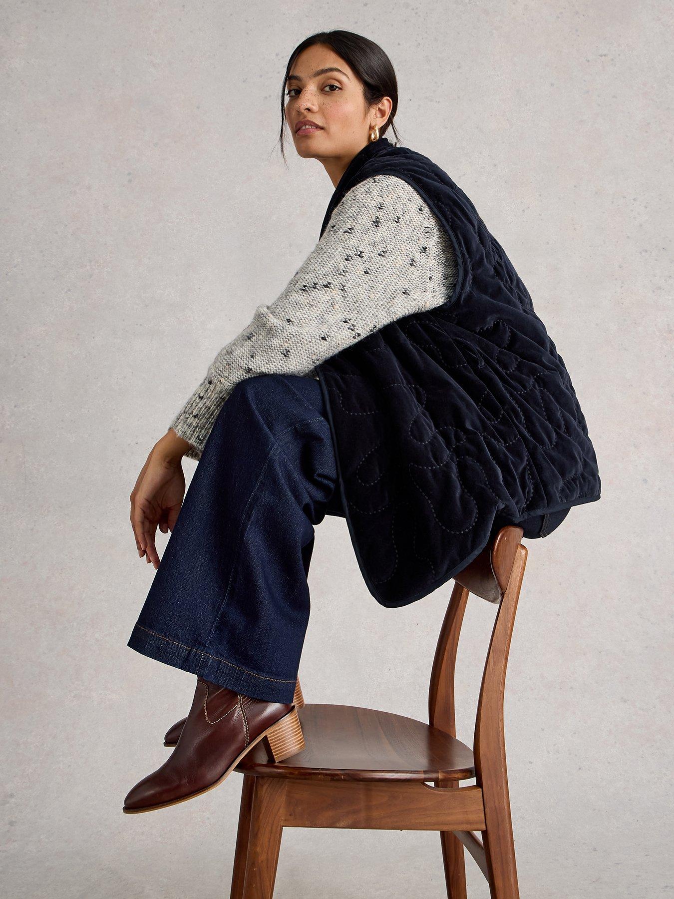 Image 4 of 6 of White Stuff Gigi Velvet Quilted Gilet - Navy