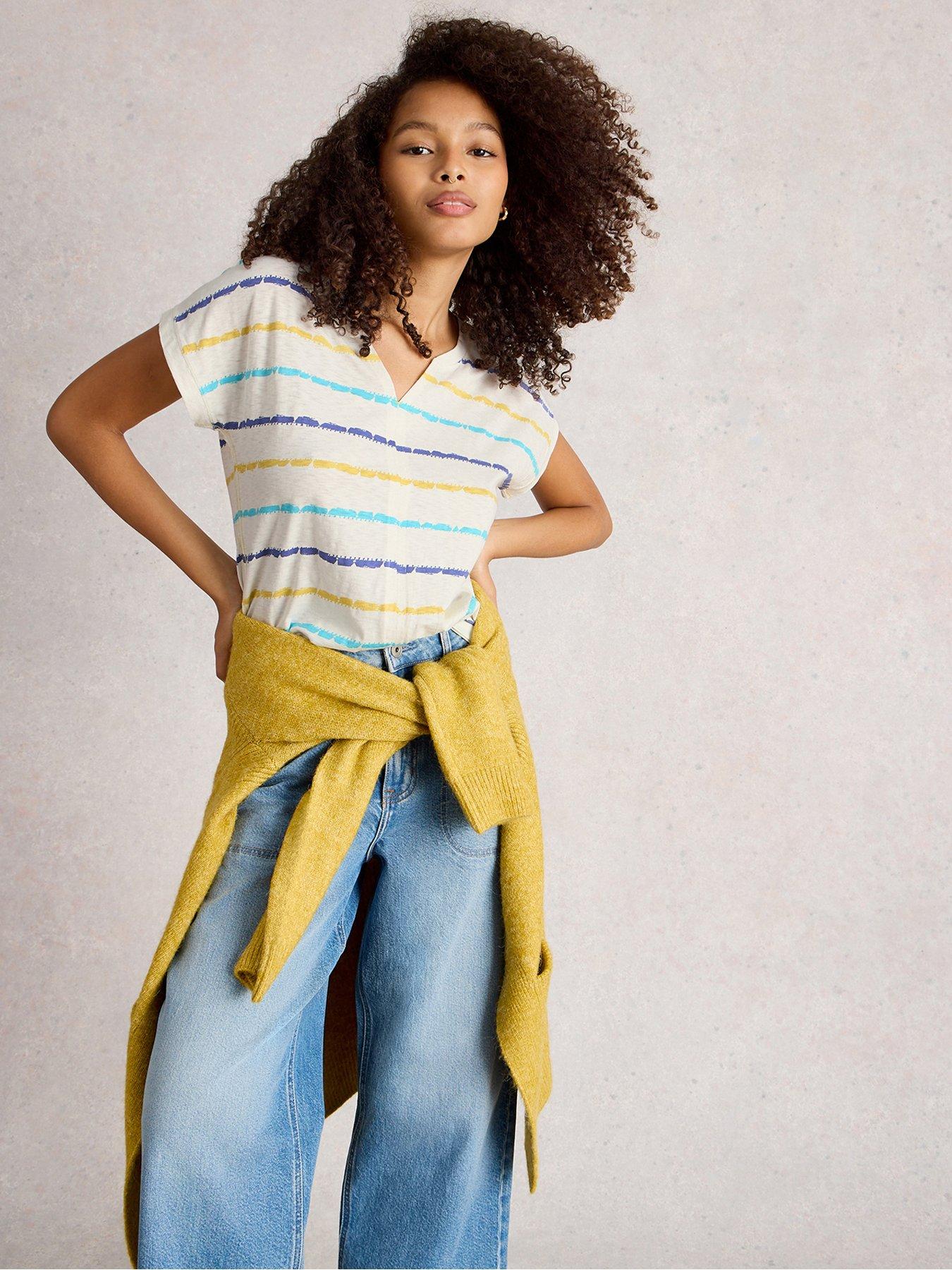 undefined Nelly Notch Stripe Neck T-shirt - White