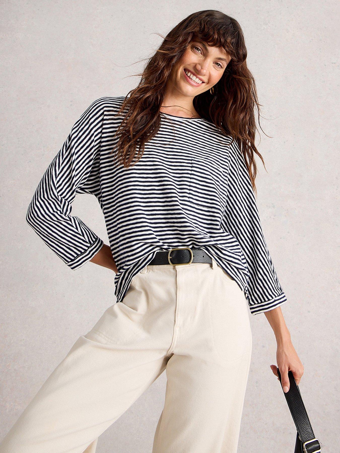 undefined Demi Dolman Stripe Top - Navy