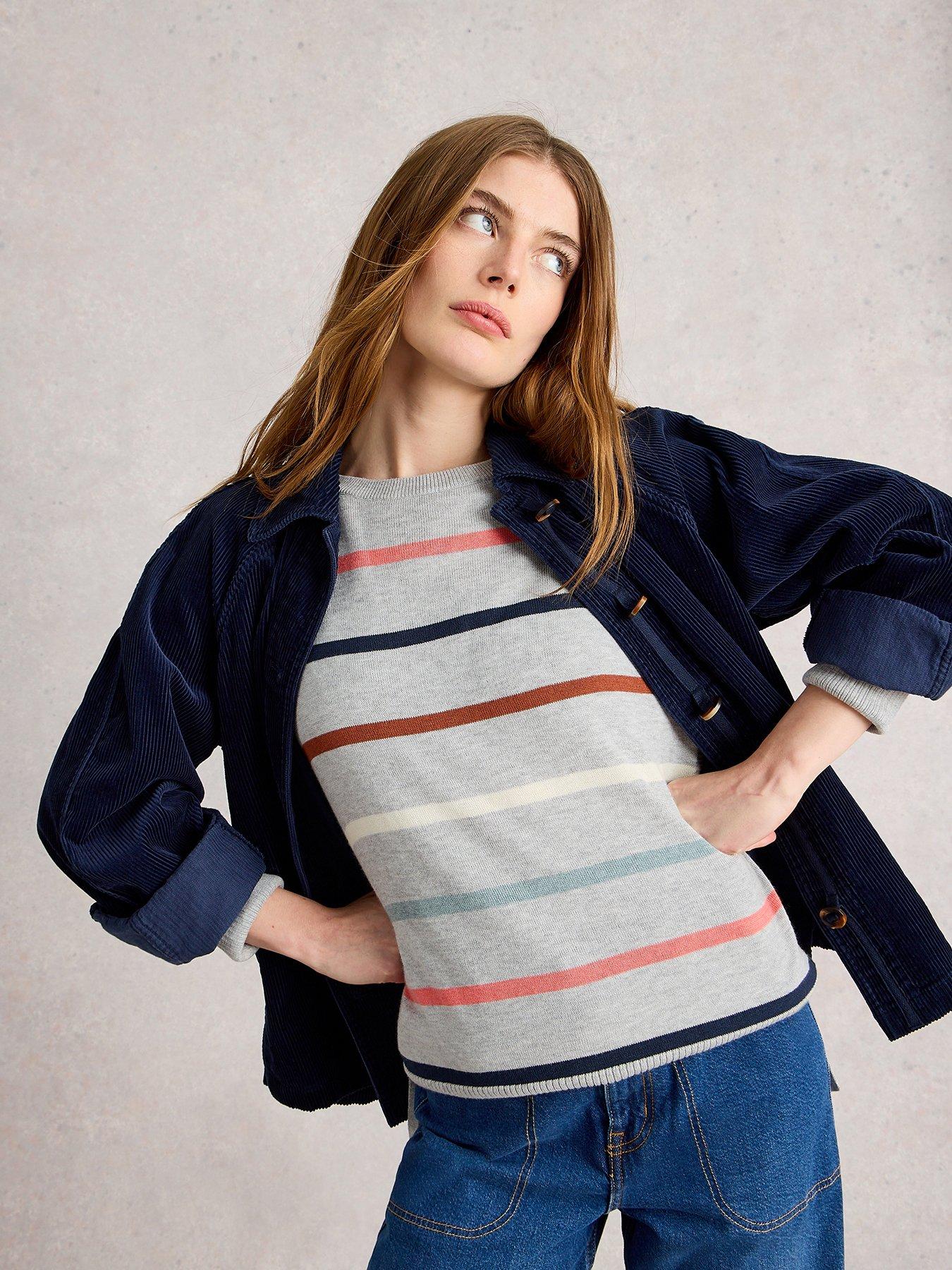 Image 1 of 6 of White Stuff Olive Stripe Jumper - Grey
