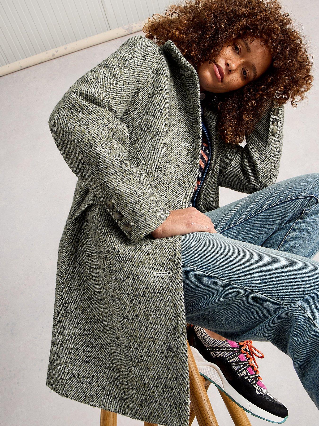 White Stuff Karla Tweed Wool Blend Coat - Grey | Littlewoods