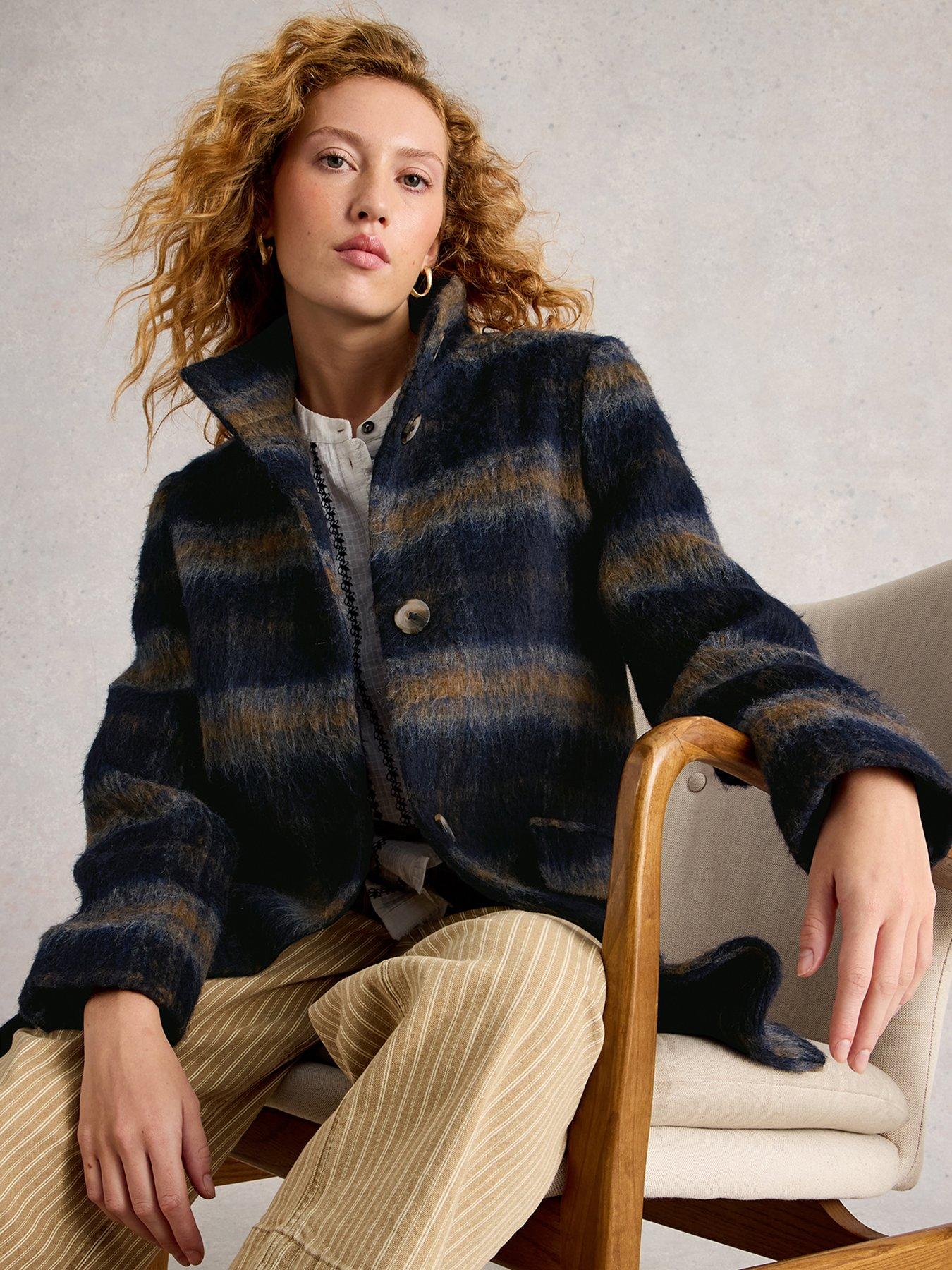undefined Karla Check Wool Blend Coat - Blue