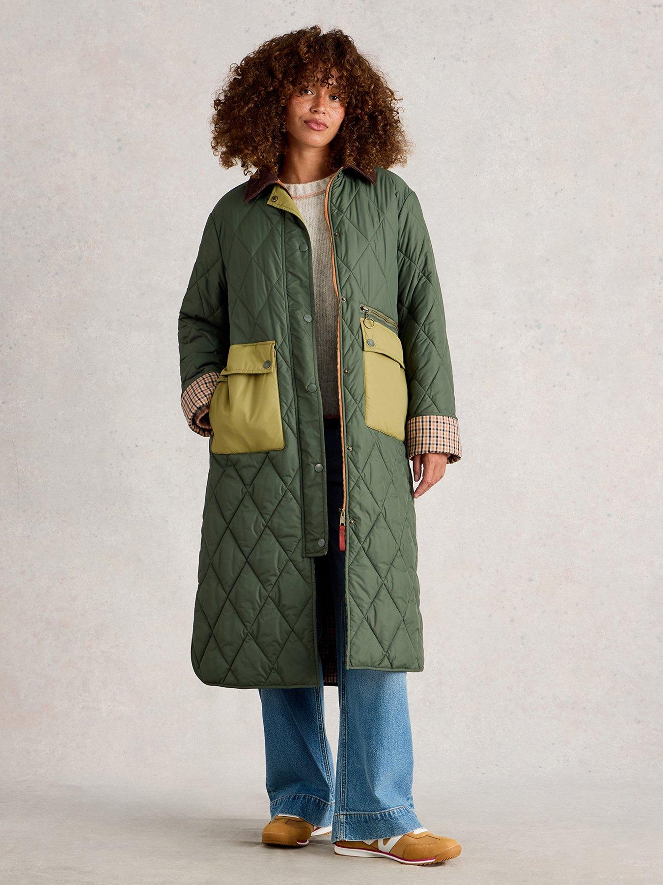White Stuff Stella Longline Quilted Coat - Green