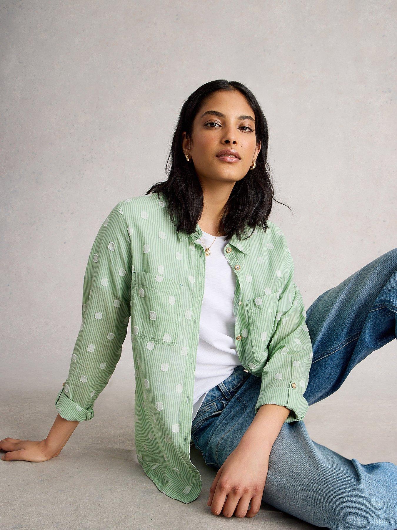 Image 1 of 6 of White Stuff Sophie Cotton Shirt - Green