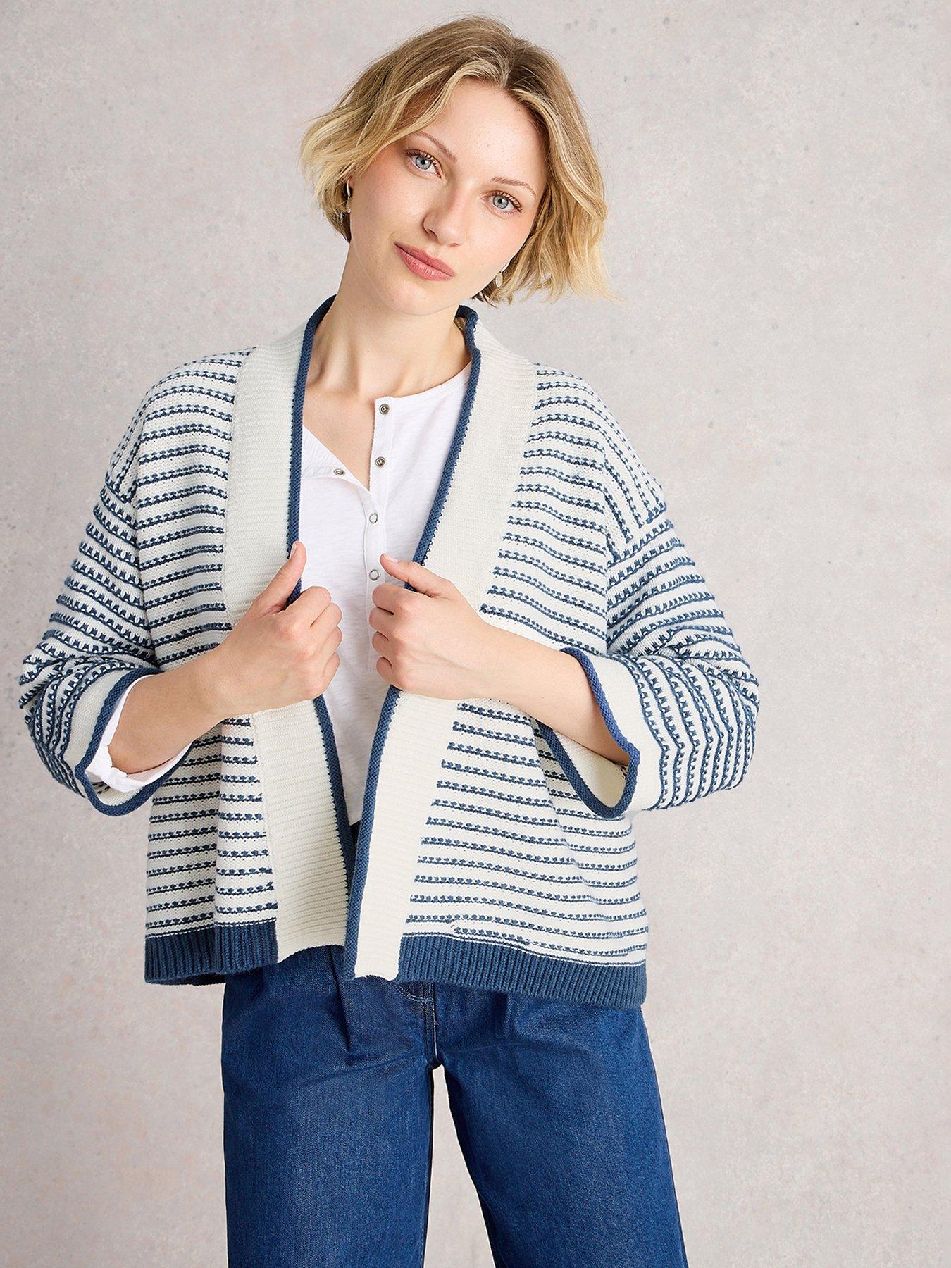 Image 1 of 6 of White Stuff Crochet Relaxed Cardigan - Blue