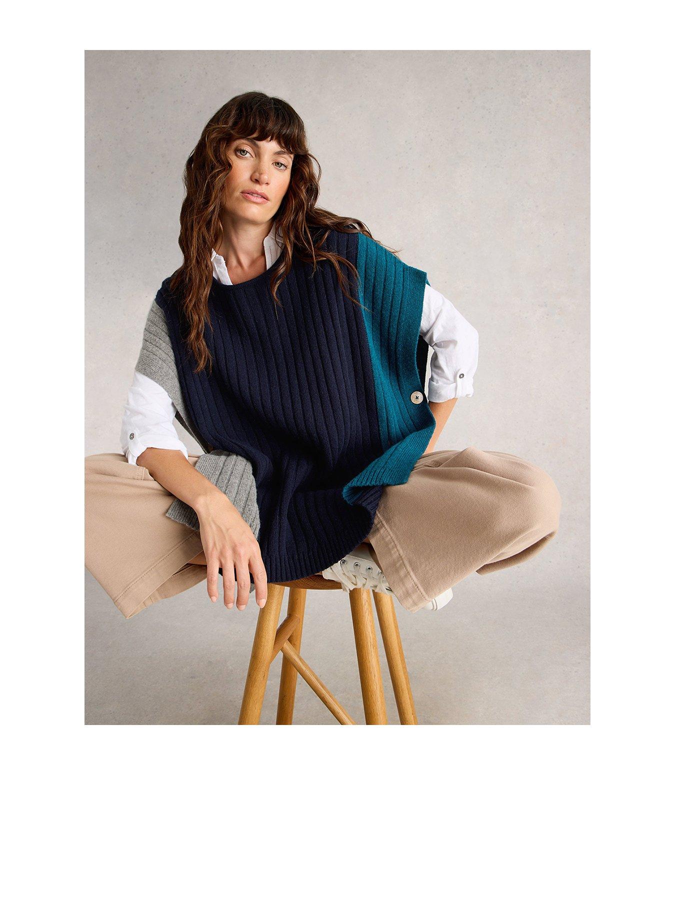 Image 1 of 5 of White Stuff Ava Knitted Poncho - Navy