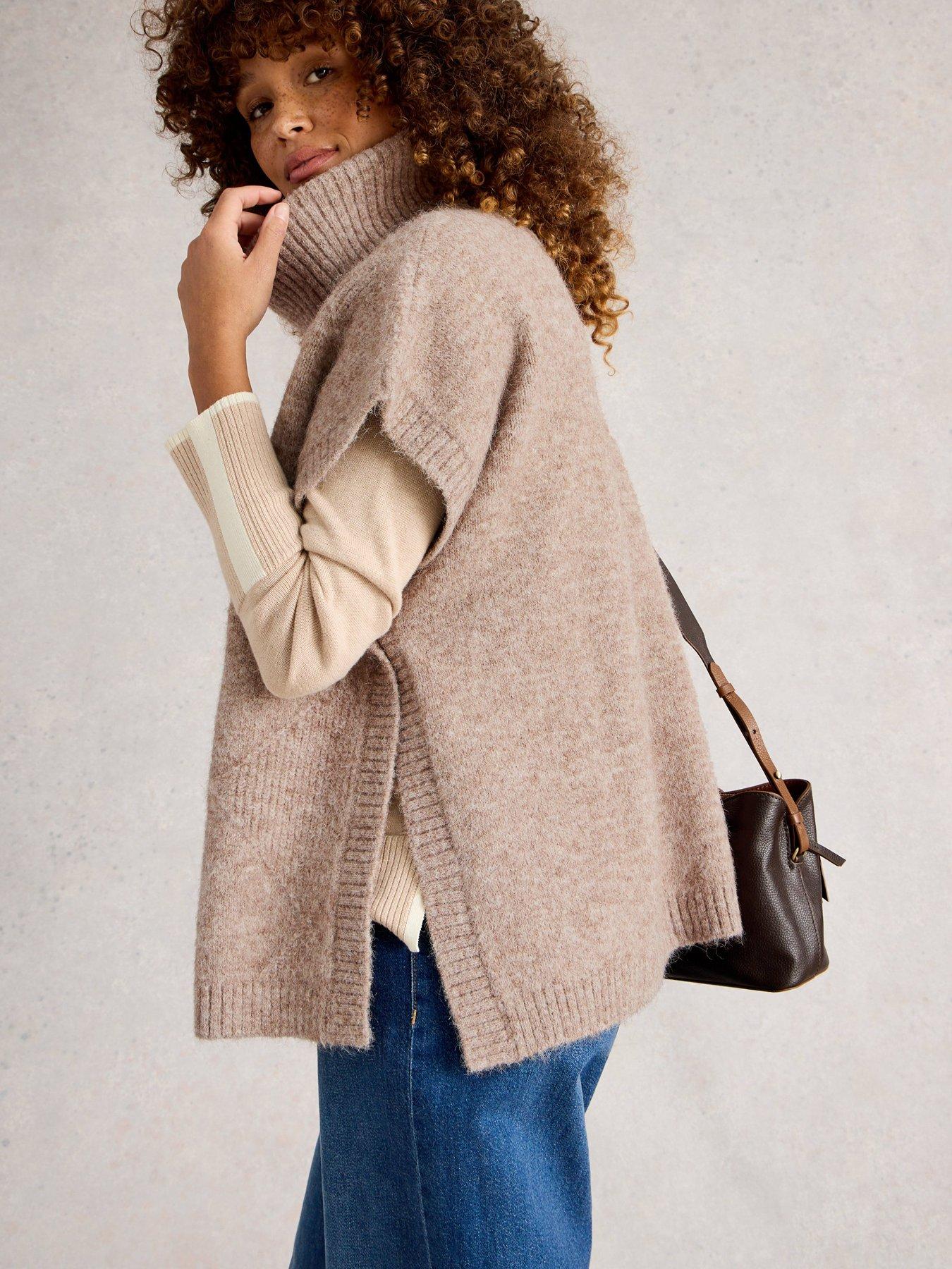  image of white-stuff-diamond-stitch-poncho-beige