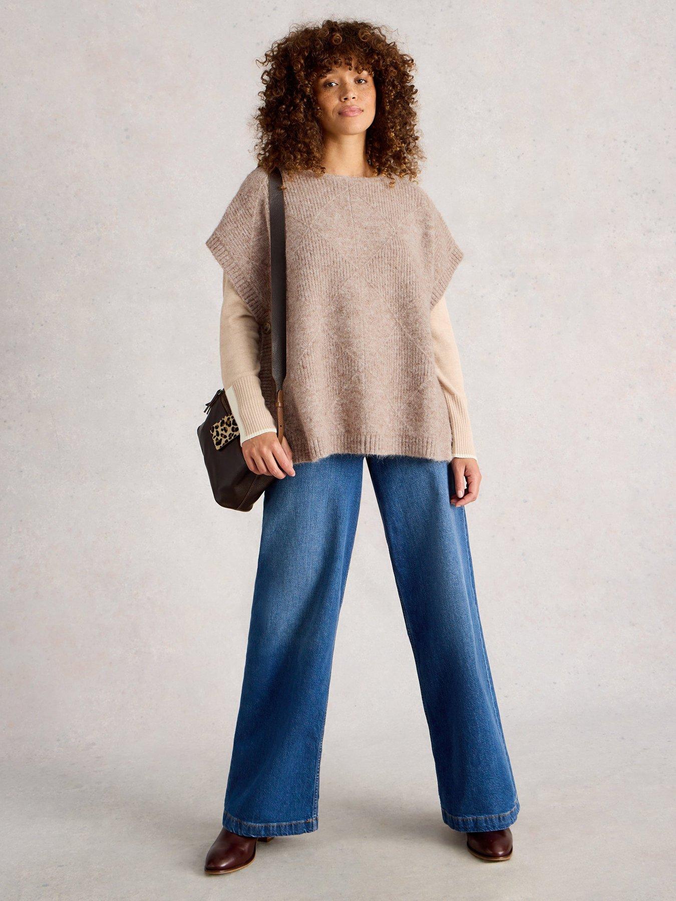  image of white-stuff-diamond-stitch-poncho-beige