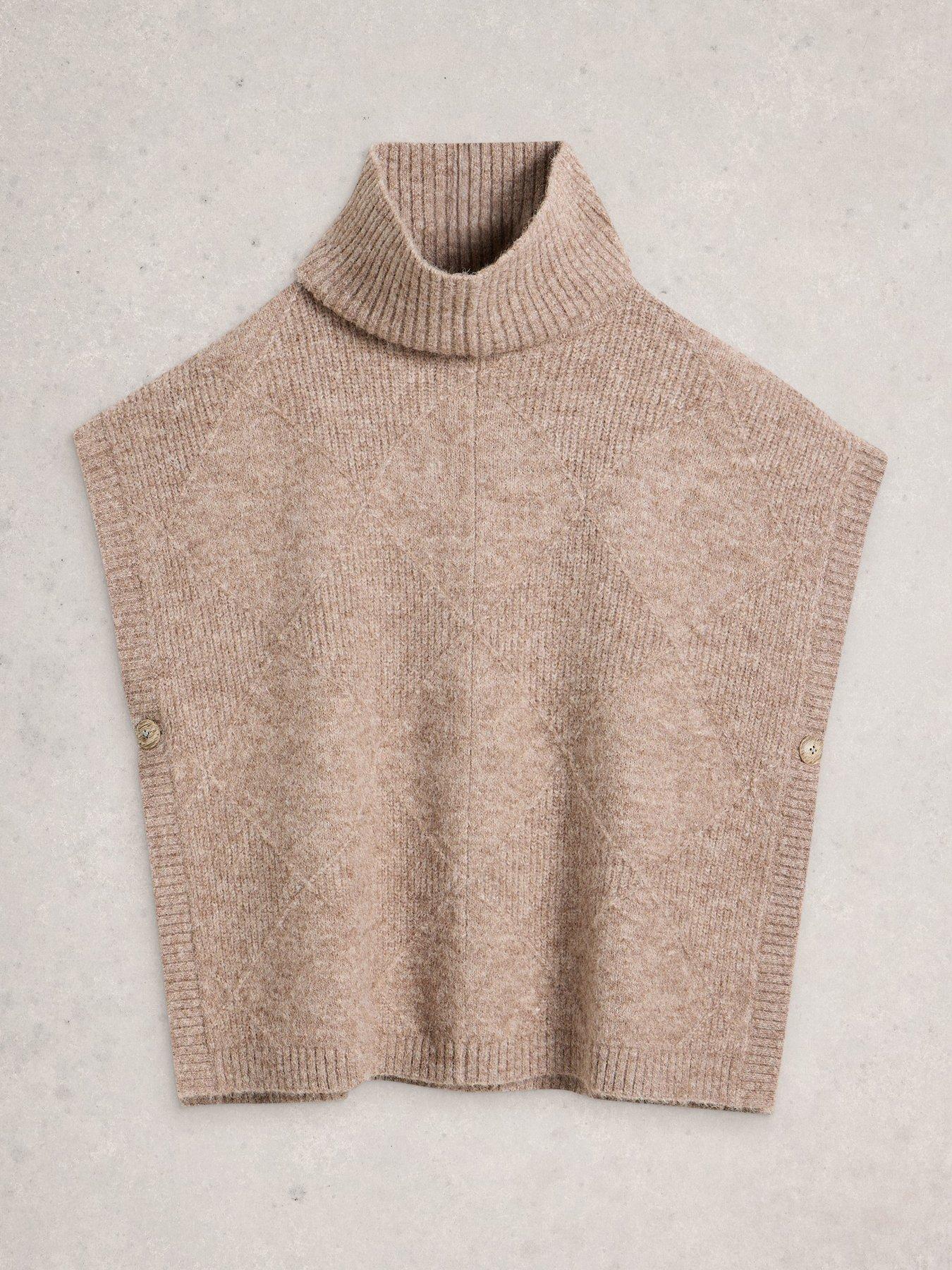  image of white-stuff-diamond-stitch-poncho-beige