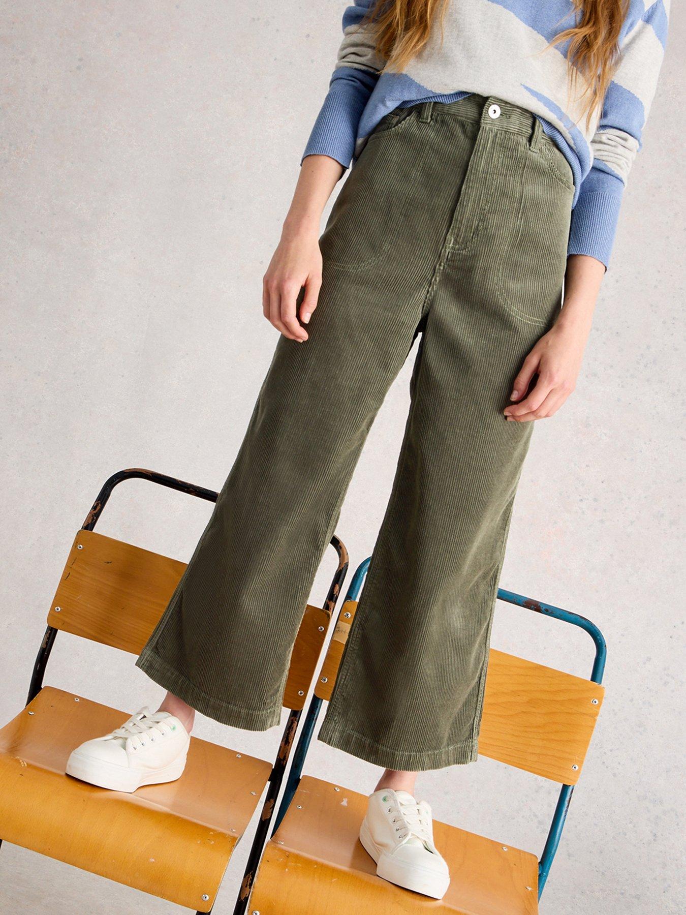 Image 1 of 6 of White Stuff Tia Cord Wide Leg Crop - Green