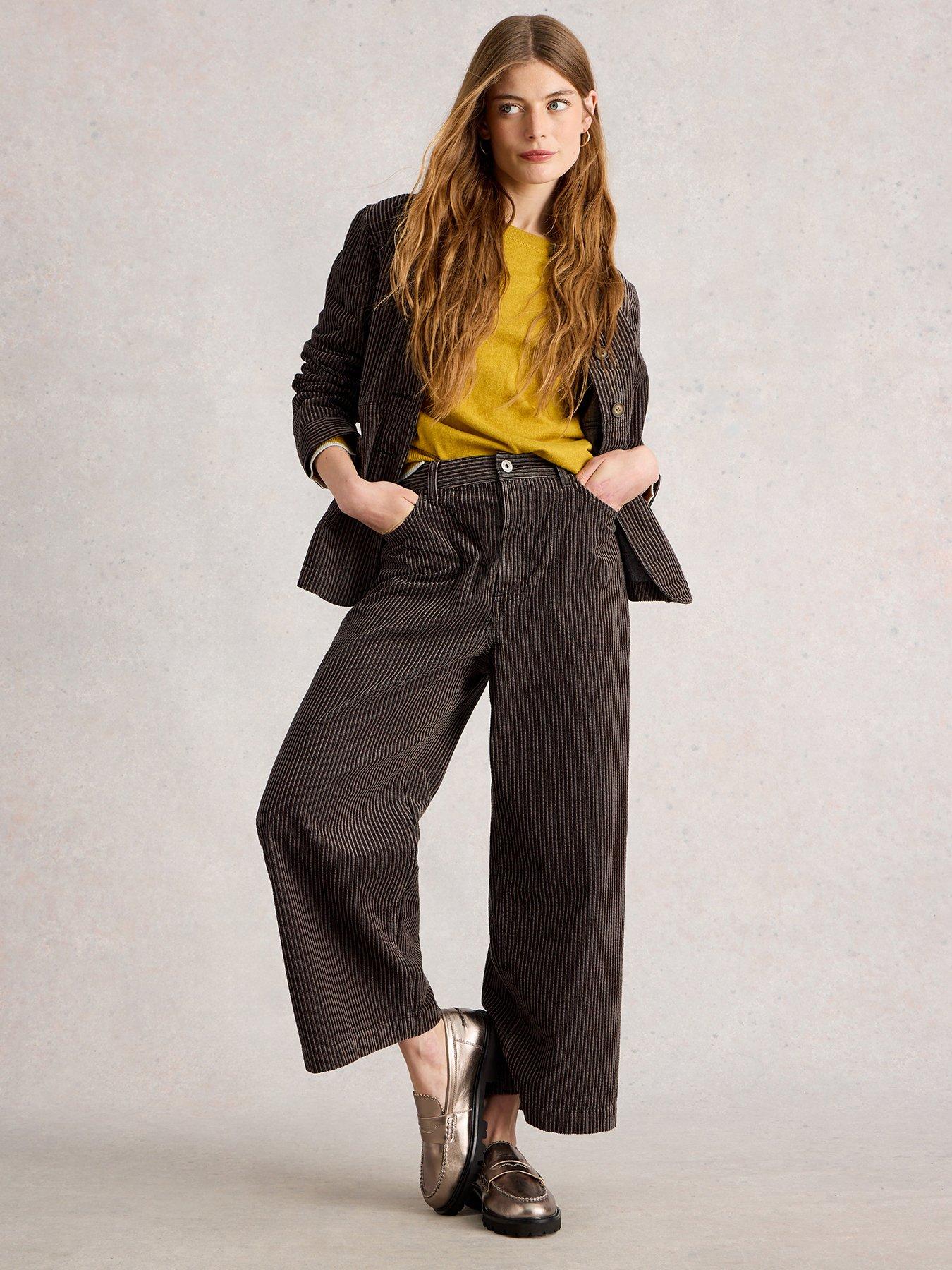 Image 3 of 6 of White Stuff Tia Cord Wide Leg Crop - Black